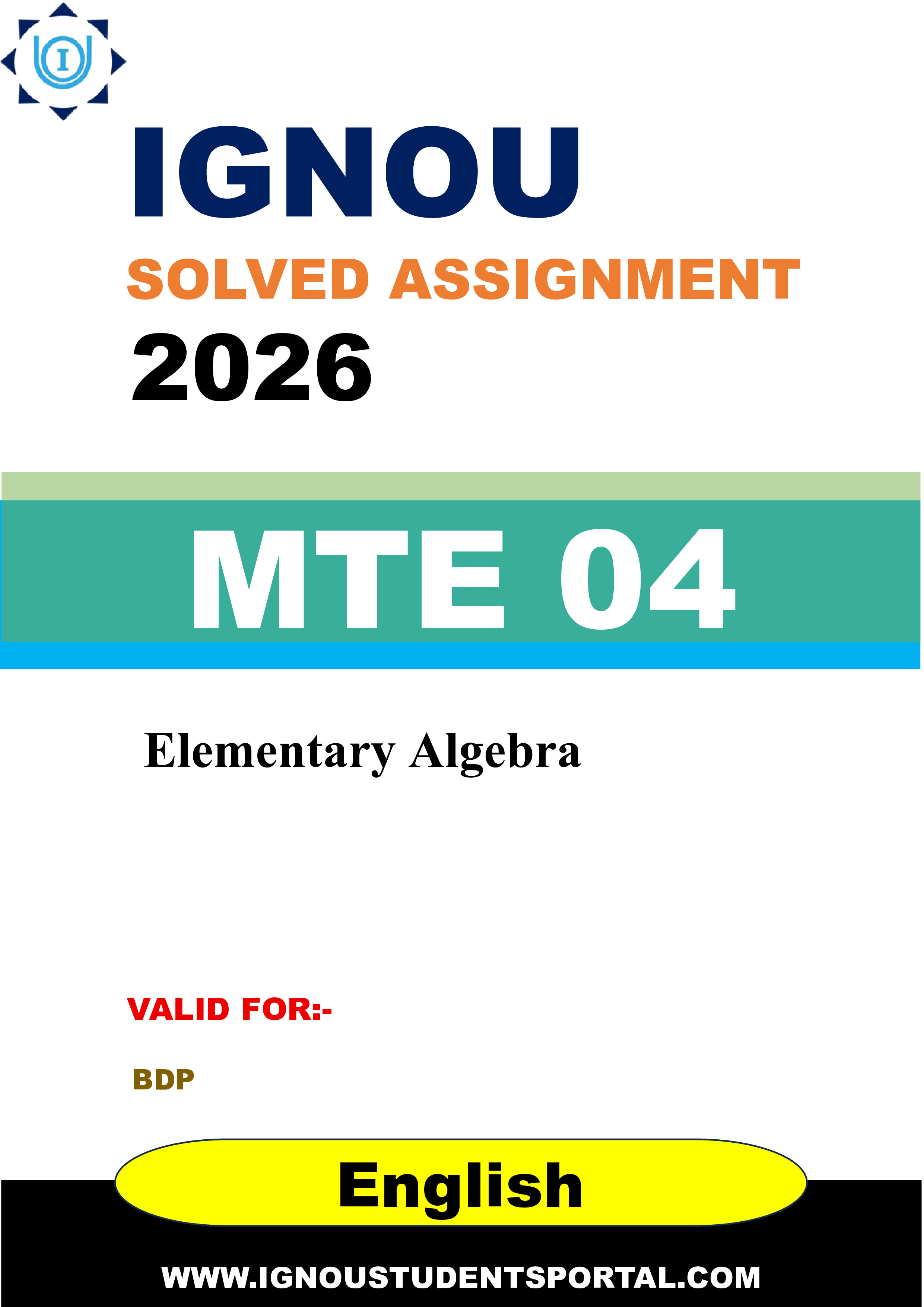 IGNOU MTE 04 Solved Assignment 2026-26: Elementary Algebra (English Medium) | IGNOU Students Portal
