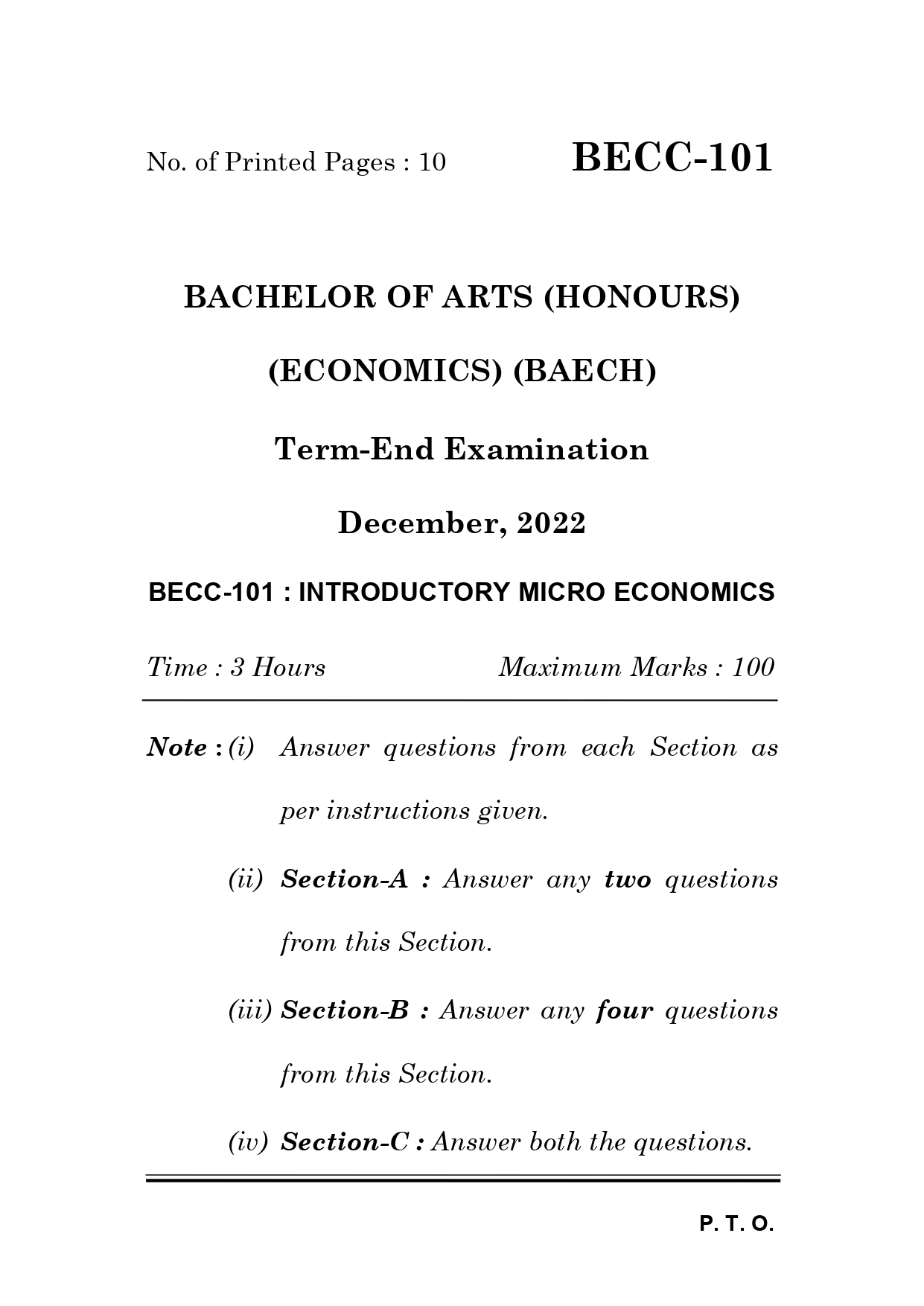 IGNOU BECC 101 Solved Previous Year Question Paper –DECEMBER 2022 (ENGLISH Medium) – Download PDF
