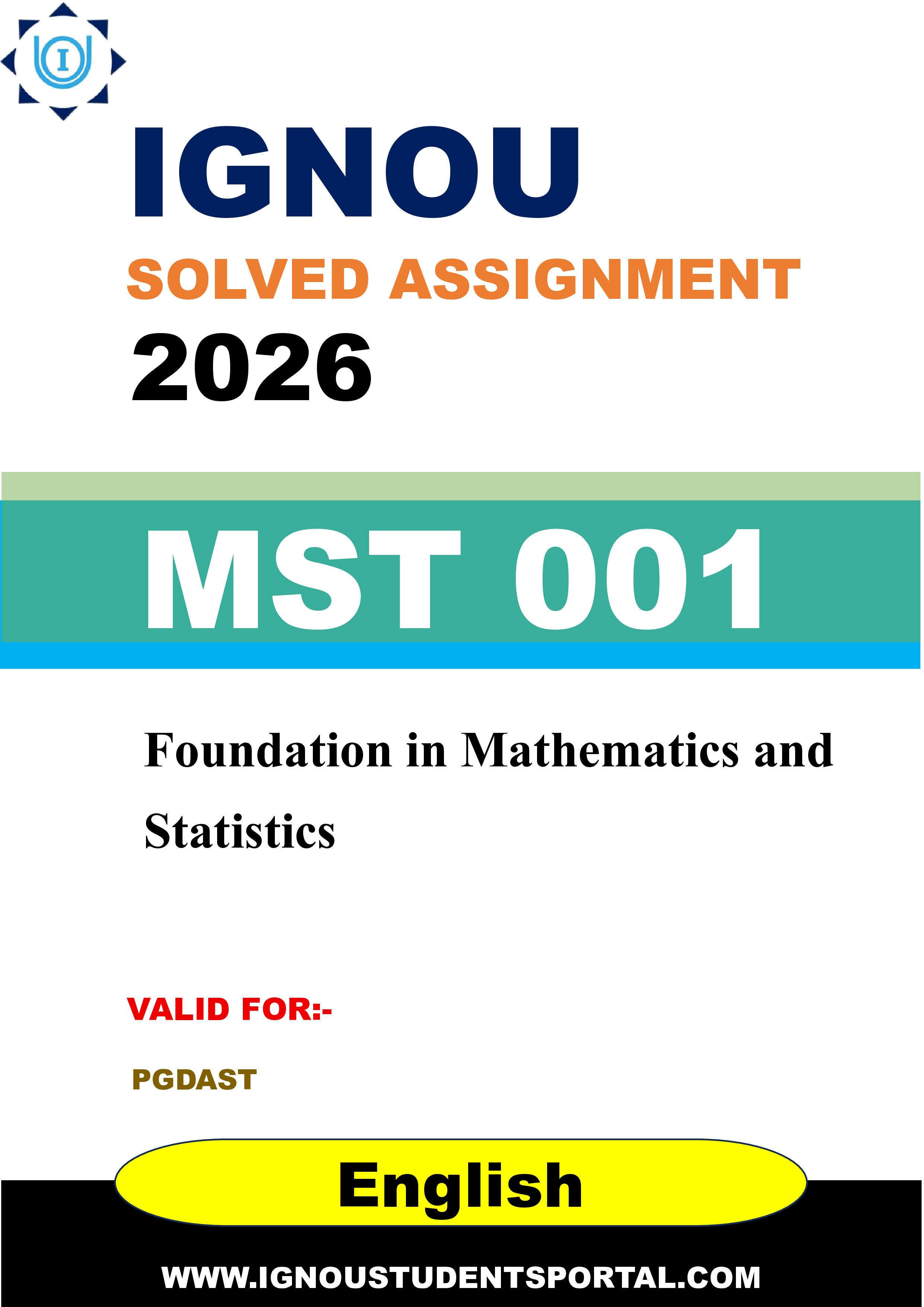 IGNOU MST 001 Solved Assignment 2026-26: Foundation in Mathematics and Statistics (English Medium) | IGNOU Students Portal