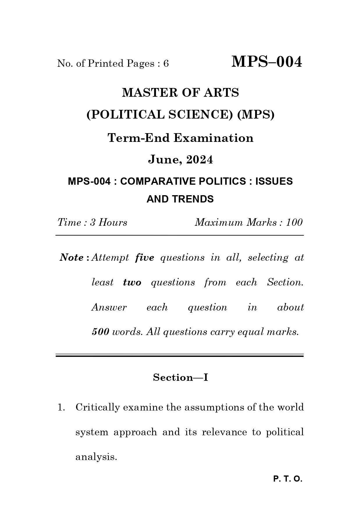 IGNOU MPS 004 Solved Previous Year Question Paper – JUNE 2024 (English Medium) – Download PDF