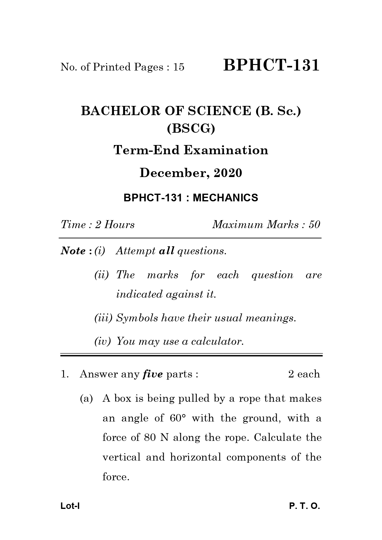 IGNOU BPHCT 131 Solved Previous Year Question Paper – December 2020 (English Medium) – Download PDF