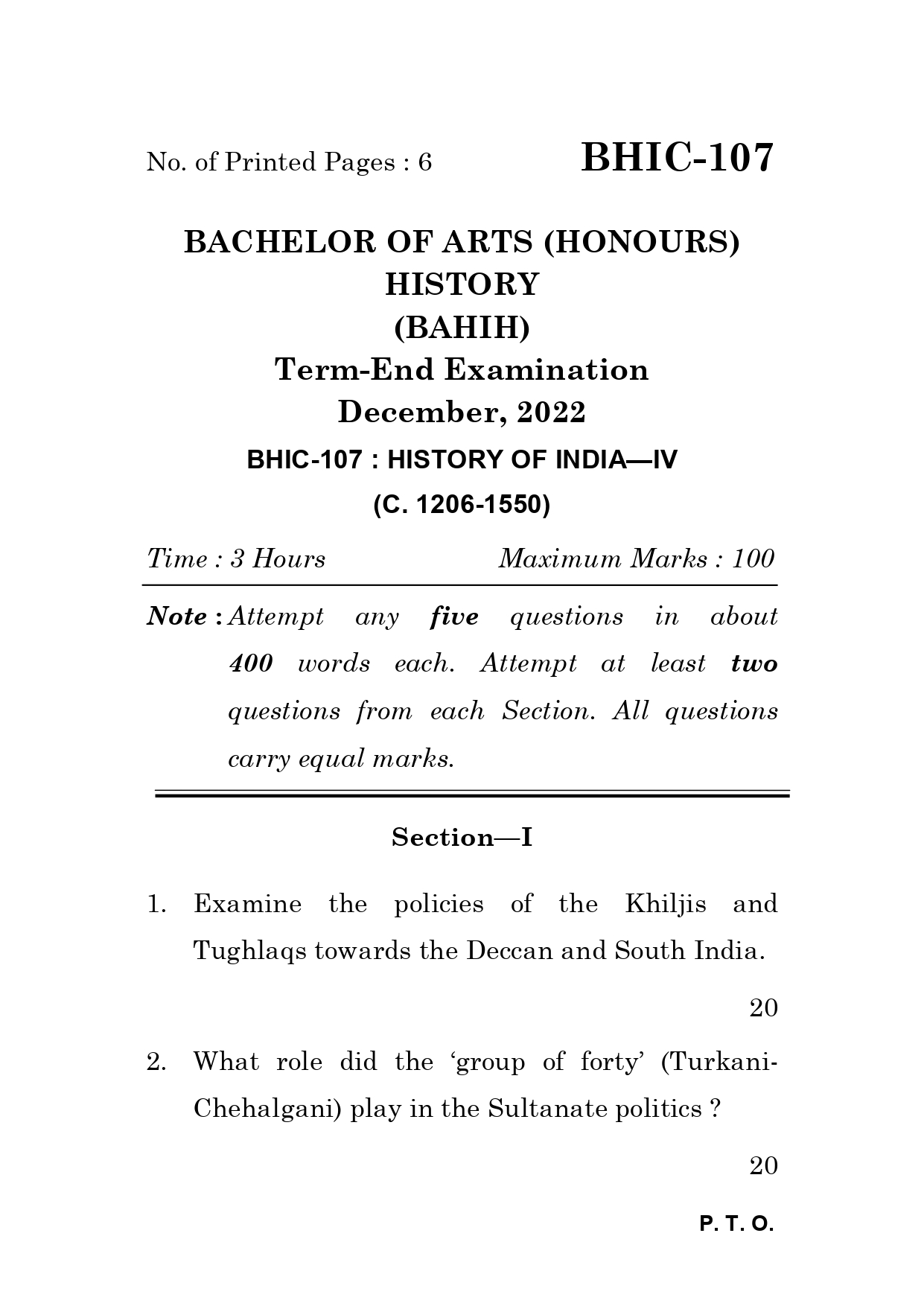 IGNOU BHIC 107 Solved Previous Year Question Paper – December 2022 (English Medium) – Download PDF