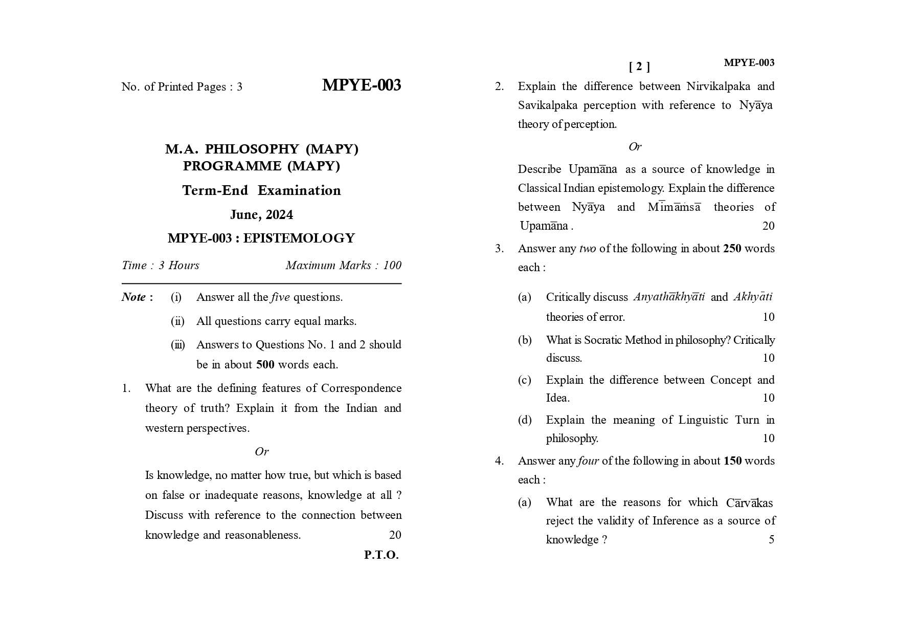 IGNOU MPYE 003 Solved Previous Year Question Paper –JUNE 2024 (ENGLISH Medium) – Download PDF