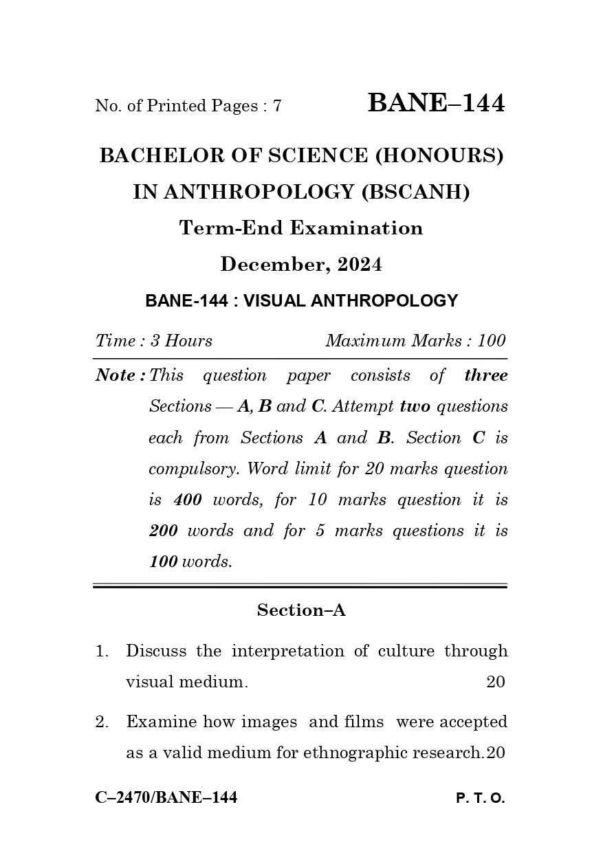 IGNOU BANE 144 Solved Previous Year Question Paper – December 2024 (English Medium) – Download PDF