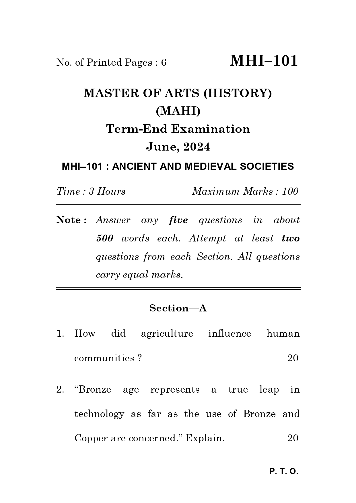 IGNOU MHI 101 Solved Previous Year Question Paper – June 2024 (Hindi Medium) – Download PDF