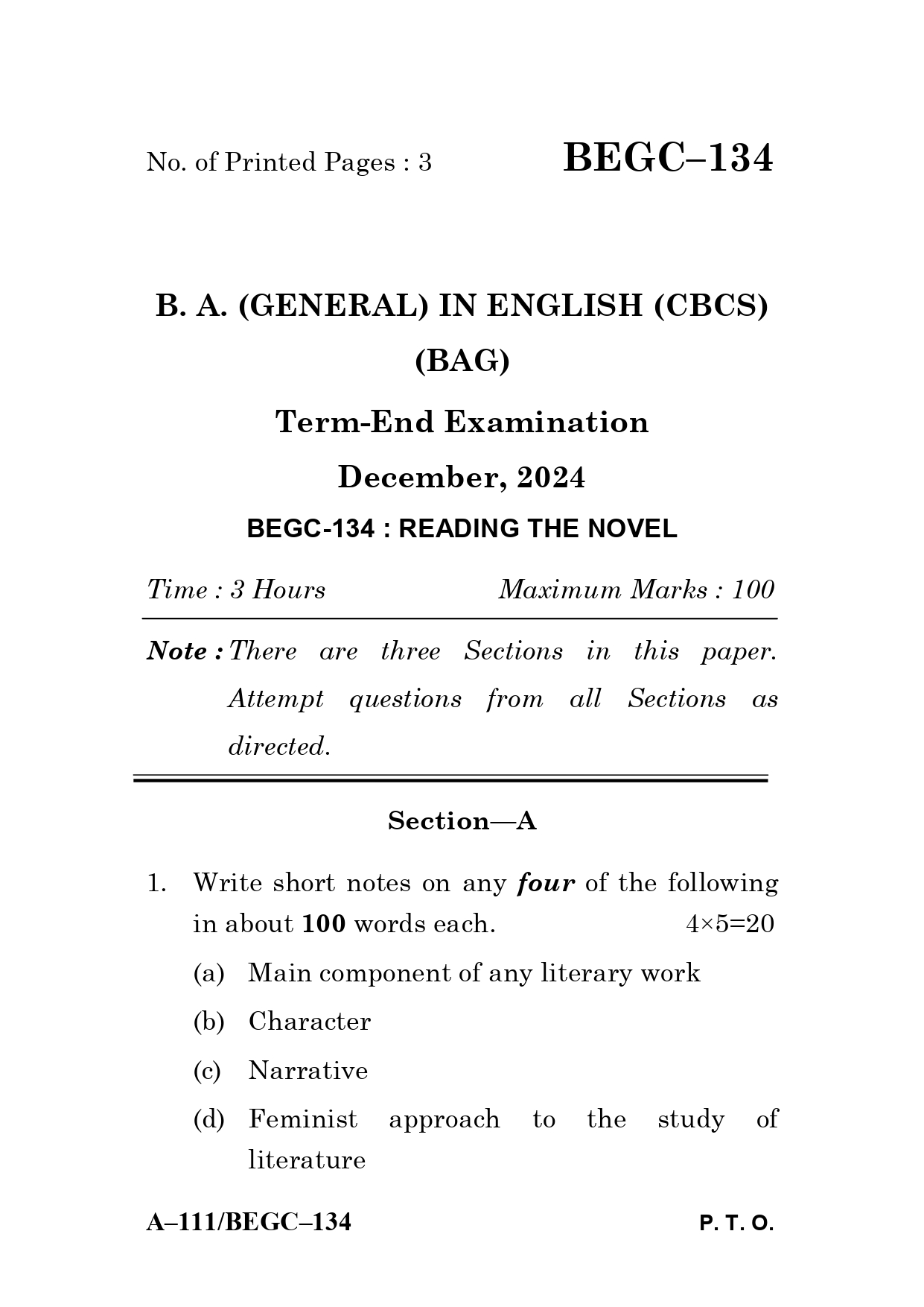 IGNOU BEGC 134 Solved Previous Year Question Paper – December 2024 (English Medium) – Download PDF