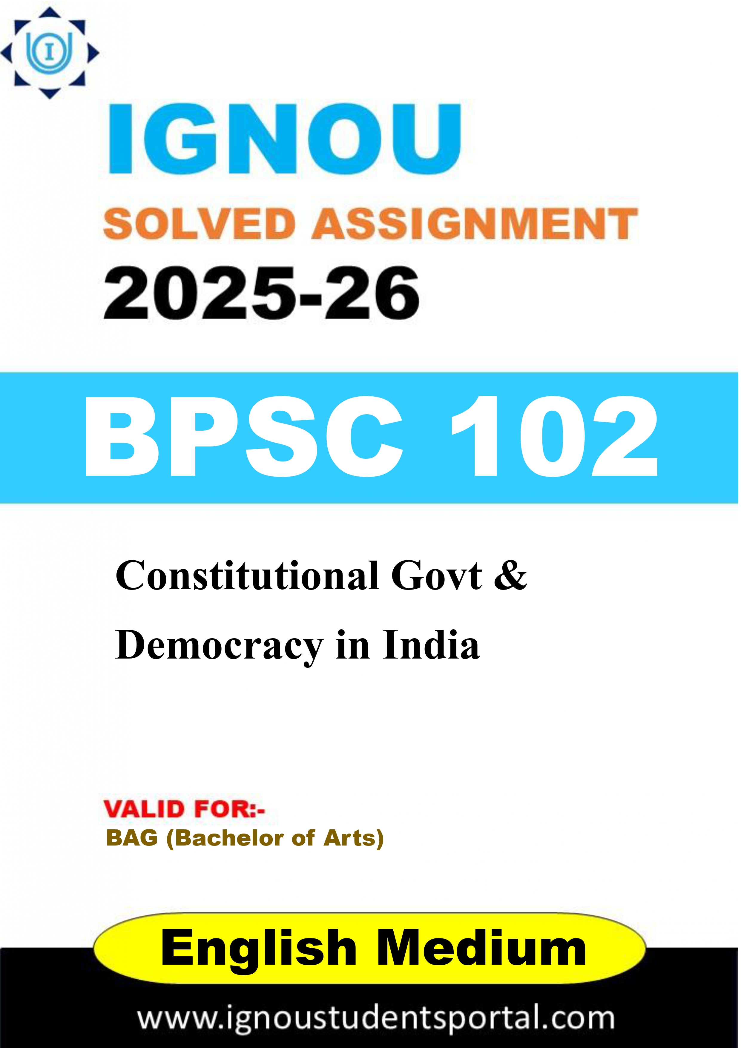 IGNOU BPSC 102 Solved Assignment 2025-2026 (ENGLISH Medium) – Download PDF