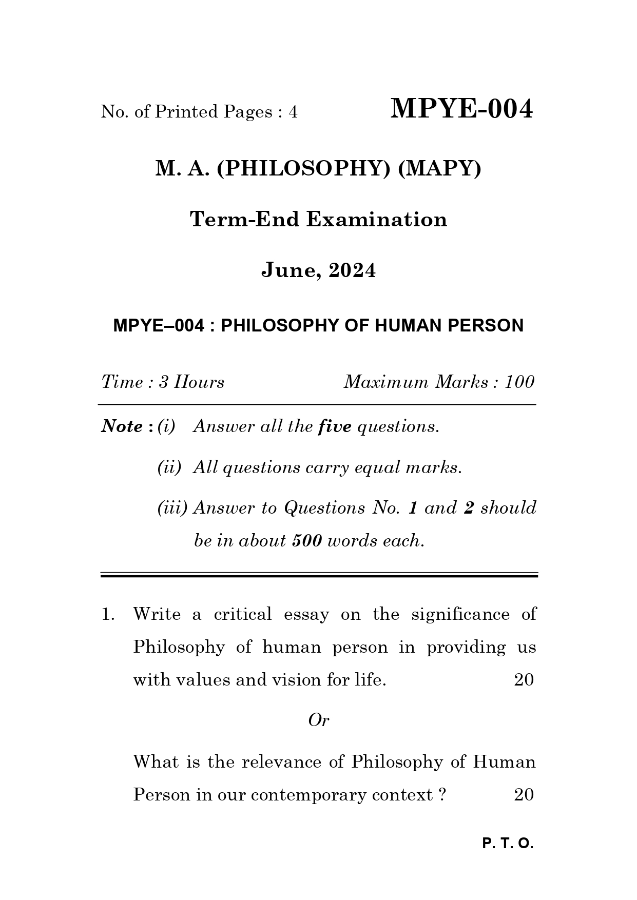 IGNOU MPYE 004 Solved Previous Year Question Paper –JUNE 2024 (ENGLISH Medium) – Download PDF