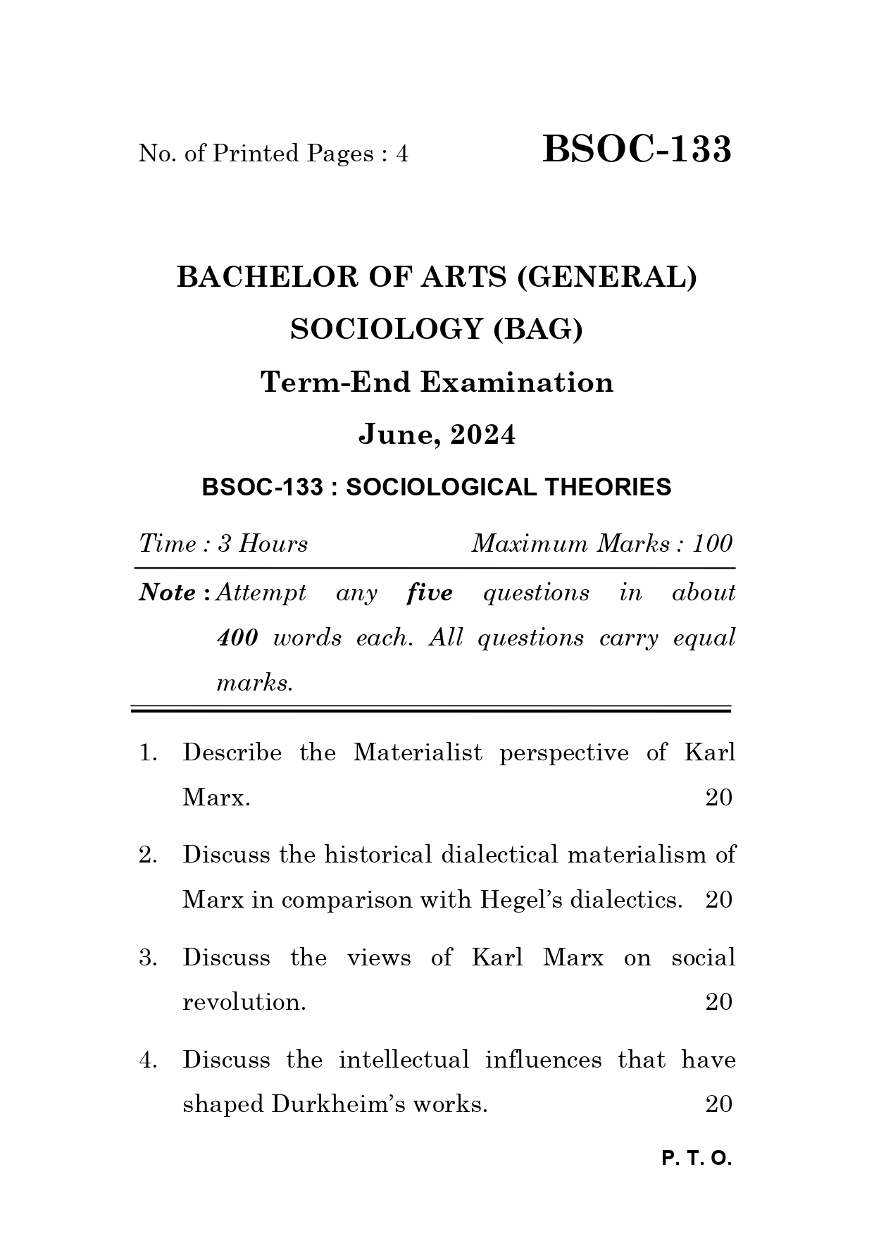 IGNOU BSOC 133 Solved Previous Year Question Paper – June 2024 (Hindi Medium) – Download PDF