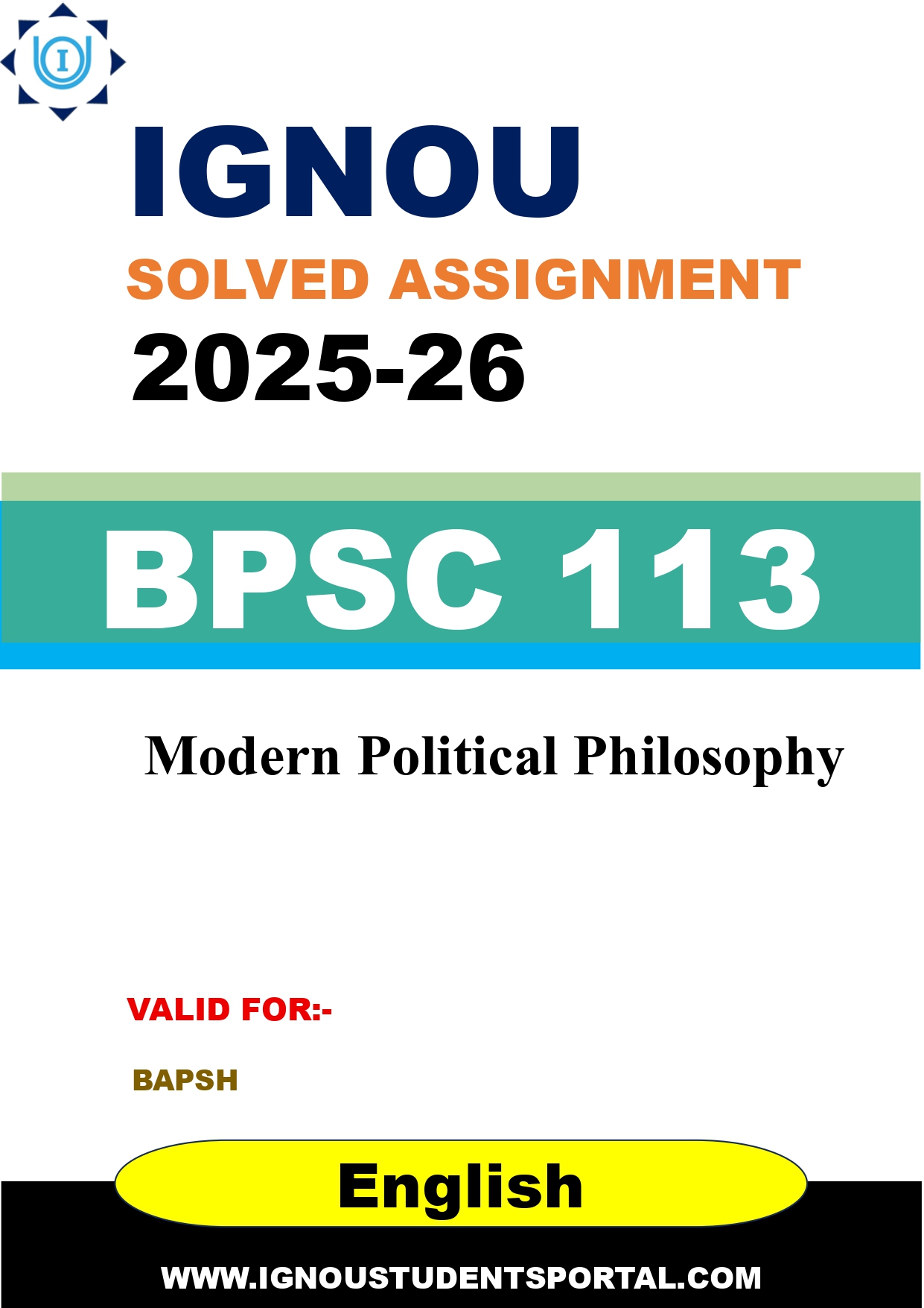 IGNOU BPSC 113 Solved Assignment 2025-2026: Modern Political Philosophy (English Medium) | IGNOU Students Portal