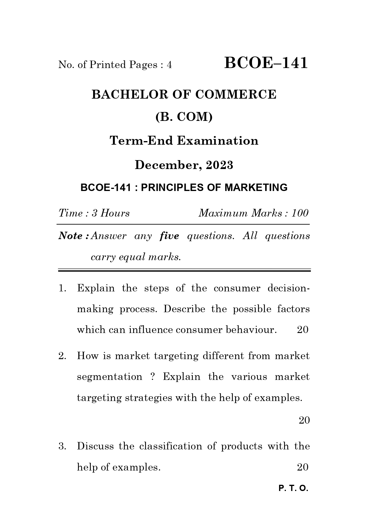 IGNOU BCOE 141 Solved Previous Year Question Paper – December 2023 (English Medium) – Download PDF