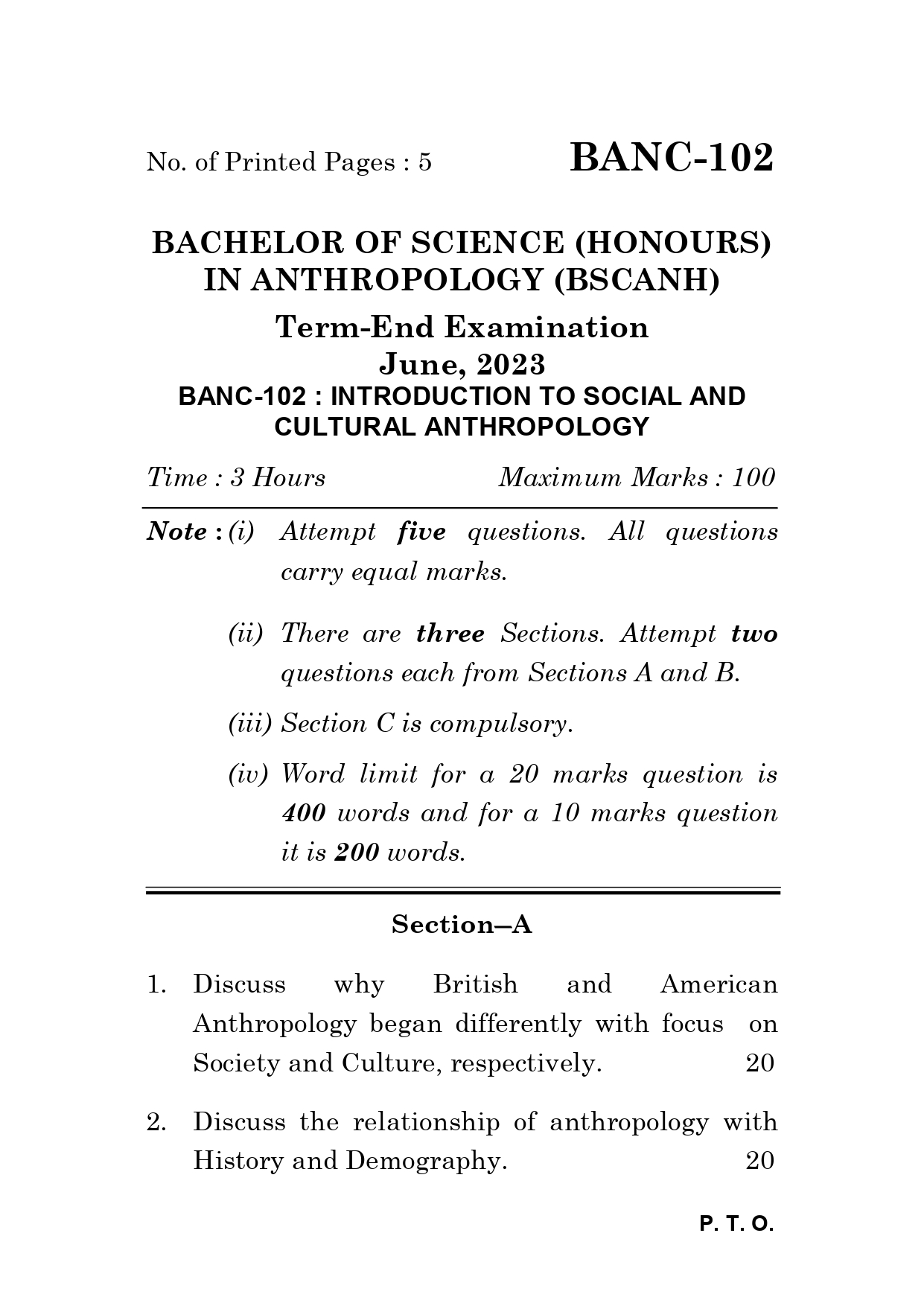 IGNOU BANC 102 Solved Previous Year Question Paper – June 2023 (English Medium) – Download PDF