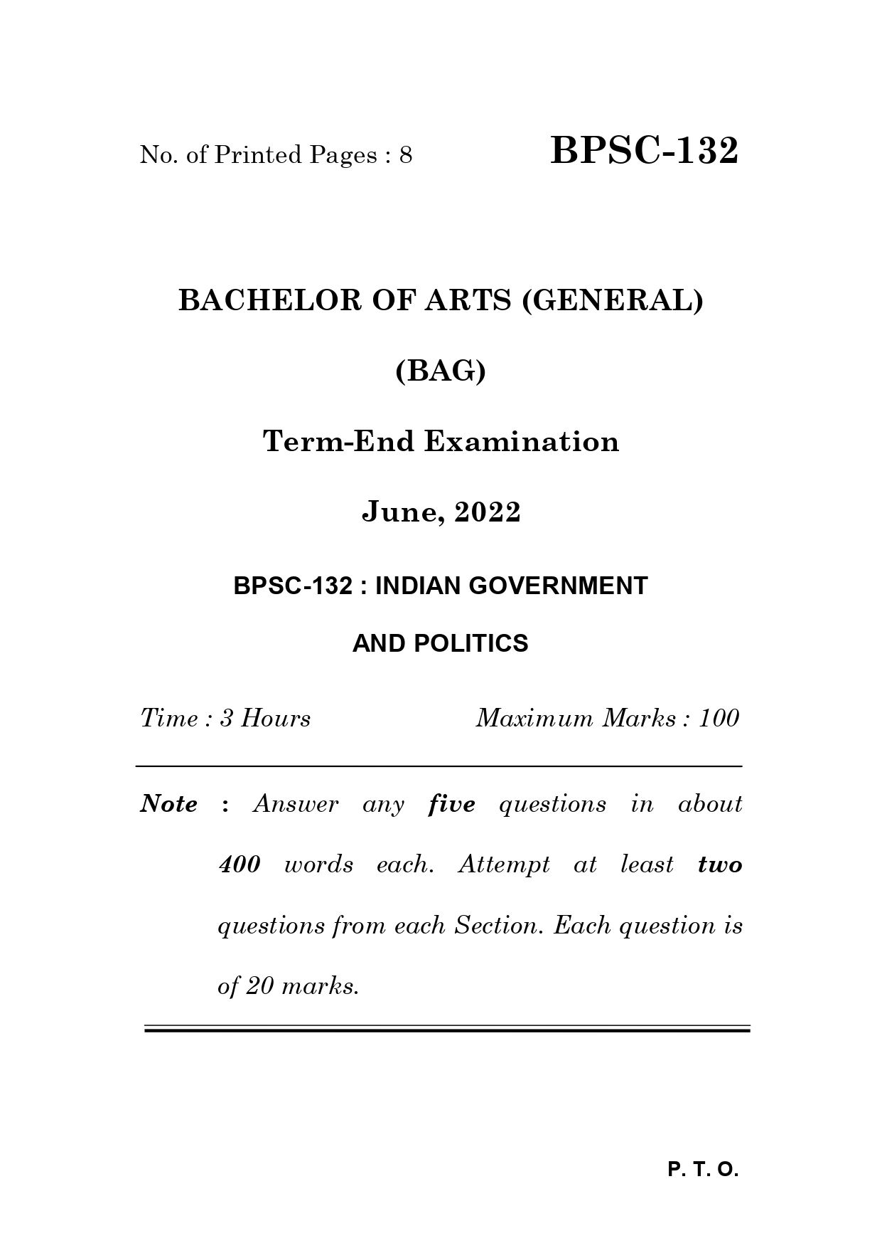 IGNOU BPSC 132 Solved Previous Year Question Paper – June 2022 (English Medium) – Download PDF