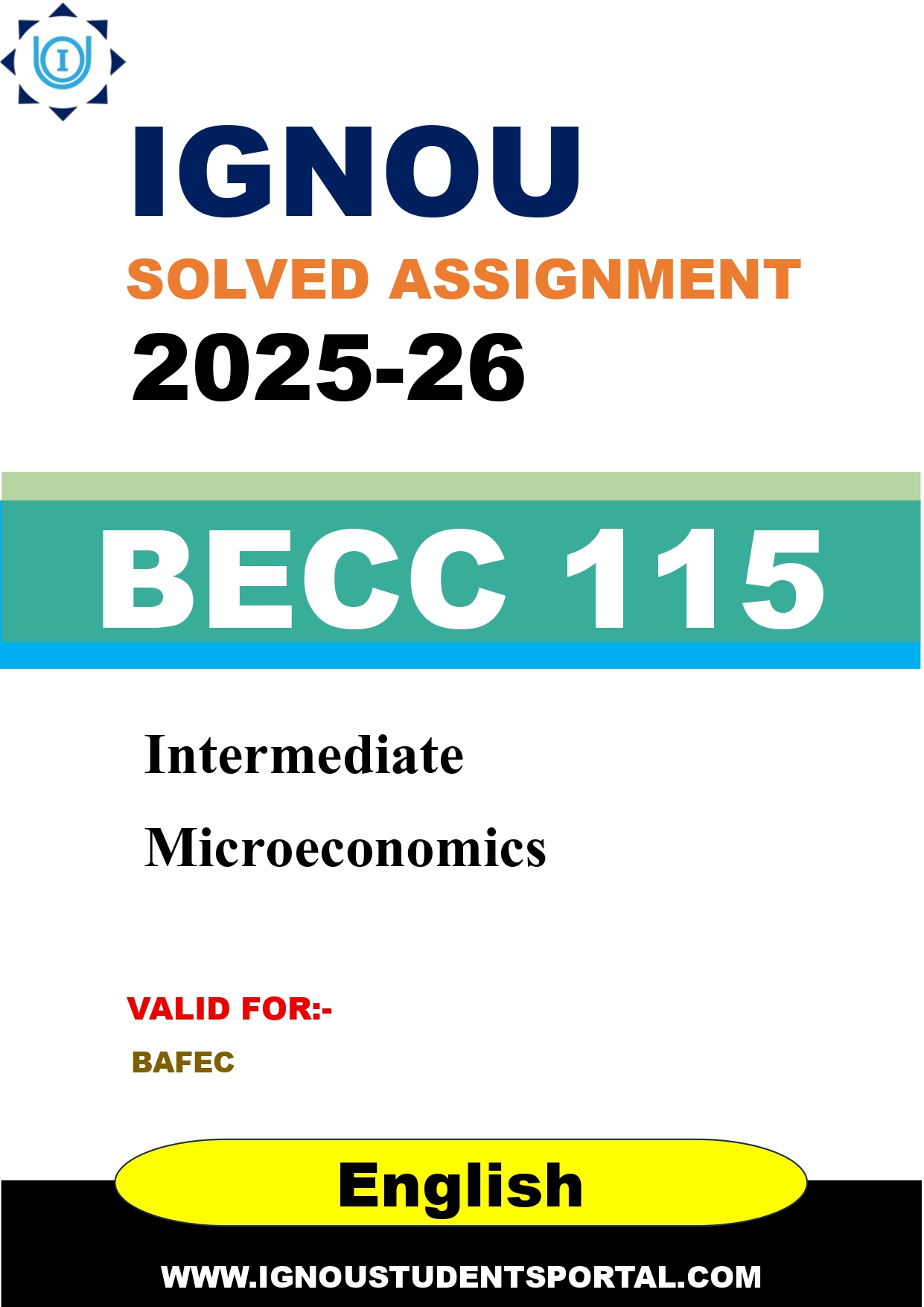 IGNOU BECC 115 Solved Assignment 2025-2026: Intermediate Microeconomics (English Medium) | IGNOU Students Portal