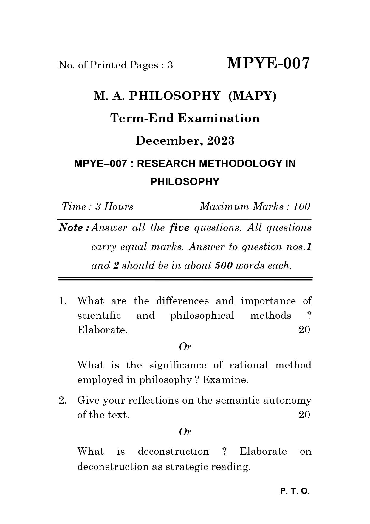 IGNOU MPYE 007 Solved Previous Year Question Paper –DECEMBER 2023 (ENGLISH Medium) – Download PDF