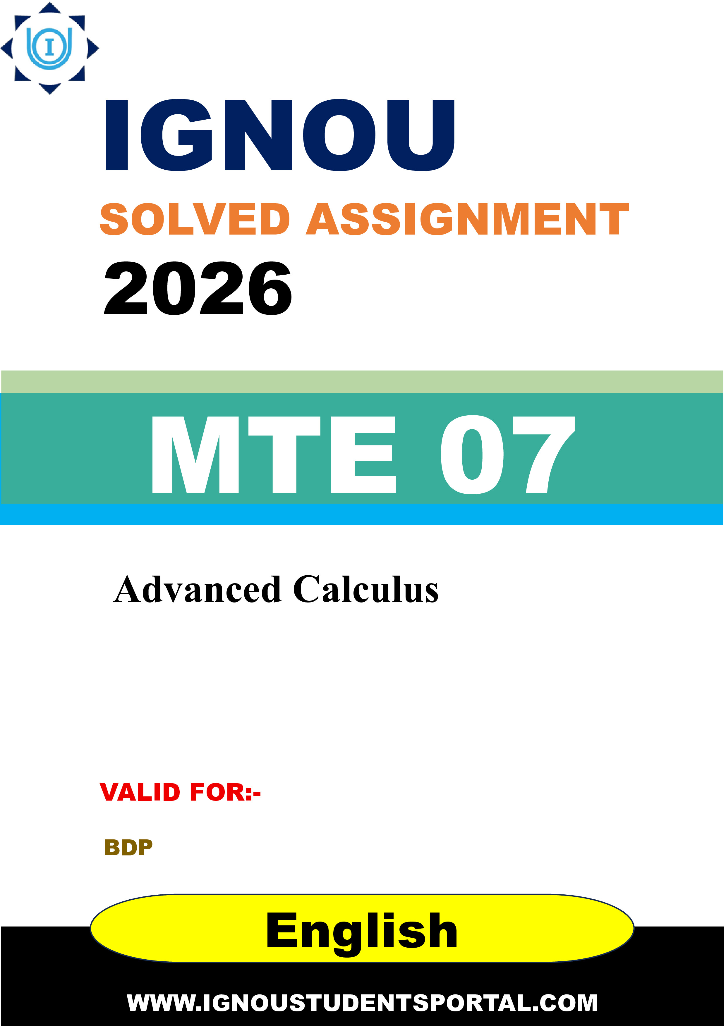 IGNOU MTE 07 Solved Assignment 2026-26: Advanced Calculus (English Medium) | IGNOU Students Portal