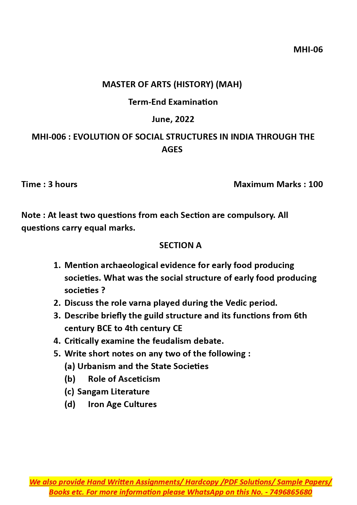 IGNOU MHI 06 Solved Previous Year Question Paper – JUNE 2022 (Hindi Medium) – Download PDF