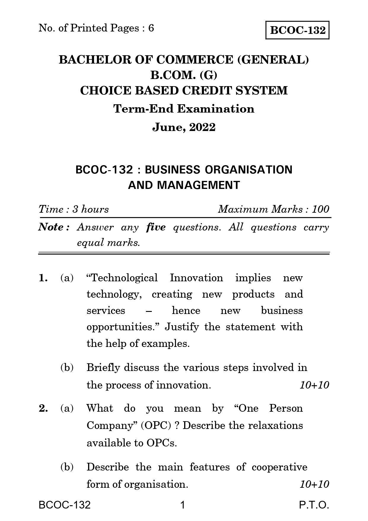 IGNOU BCOC 132 Solved Previous Year Question Paper – June 2022 (English Medium) – Download PDF