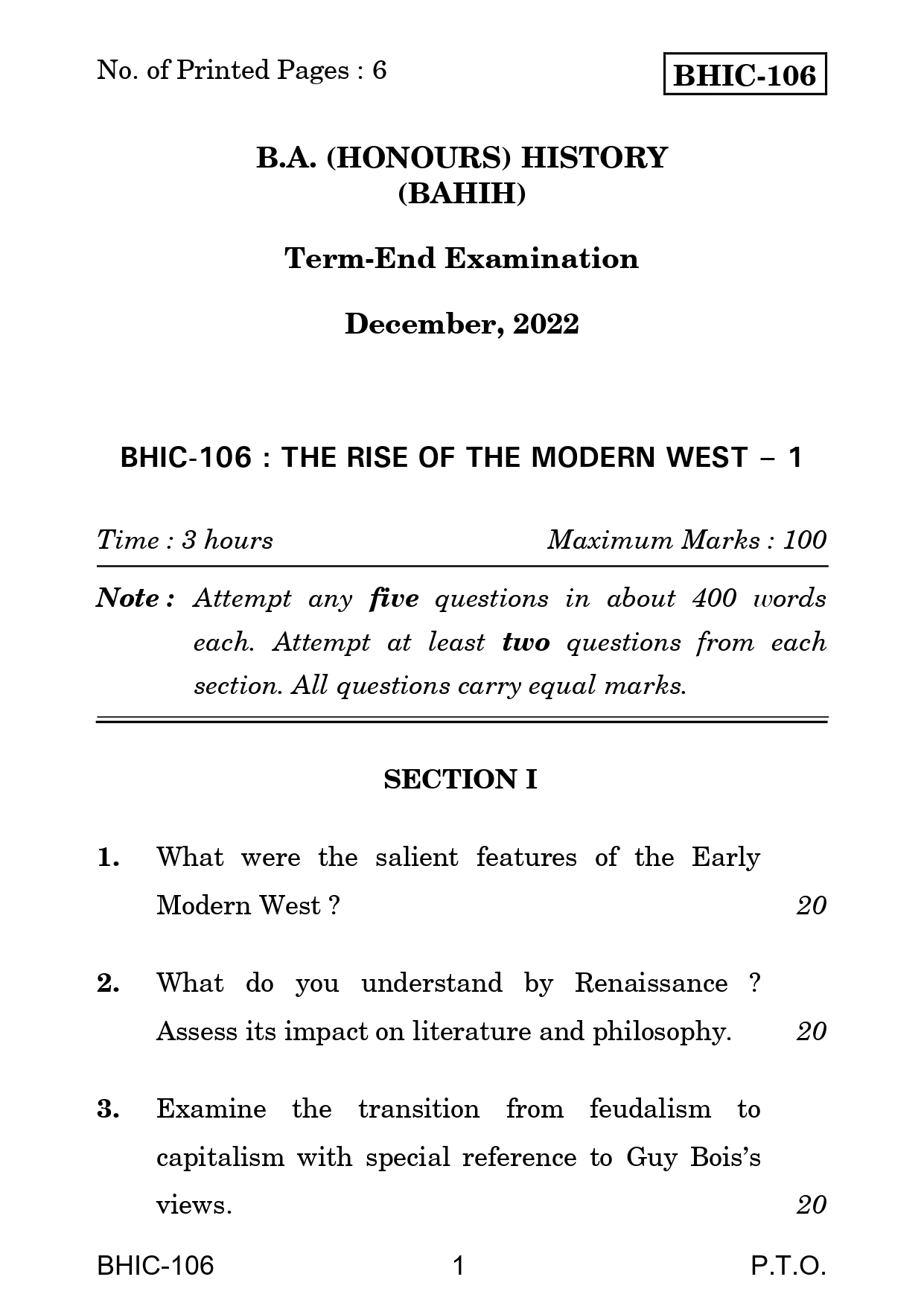 IGNOU BHIC 106 Solved Previous Year Question Paper – December 2022 (English Medium) – Download PDF
