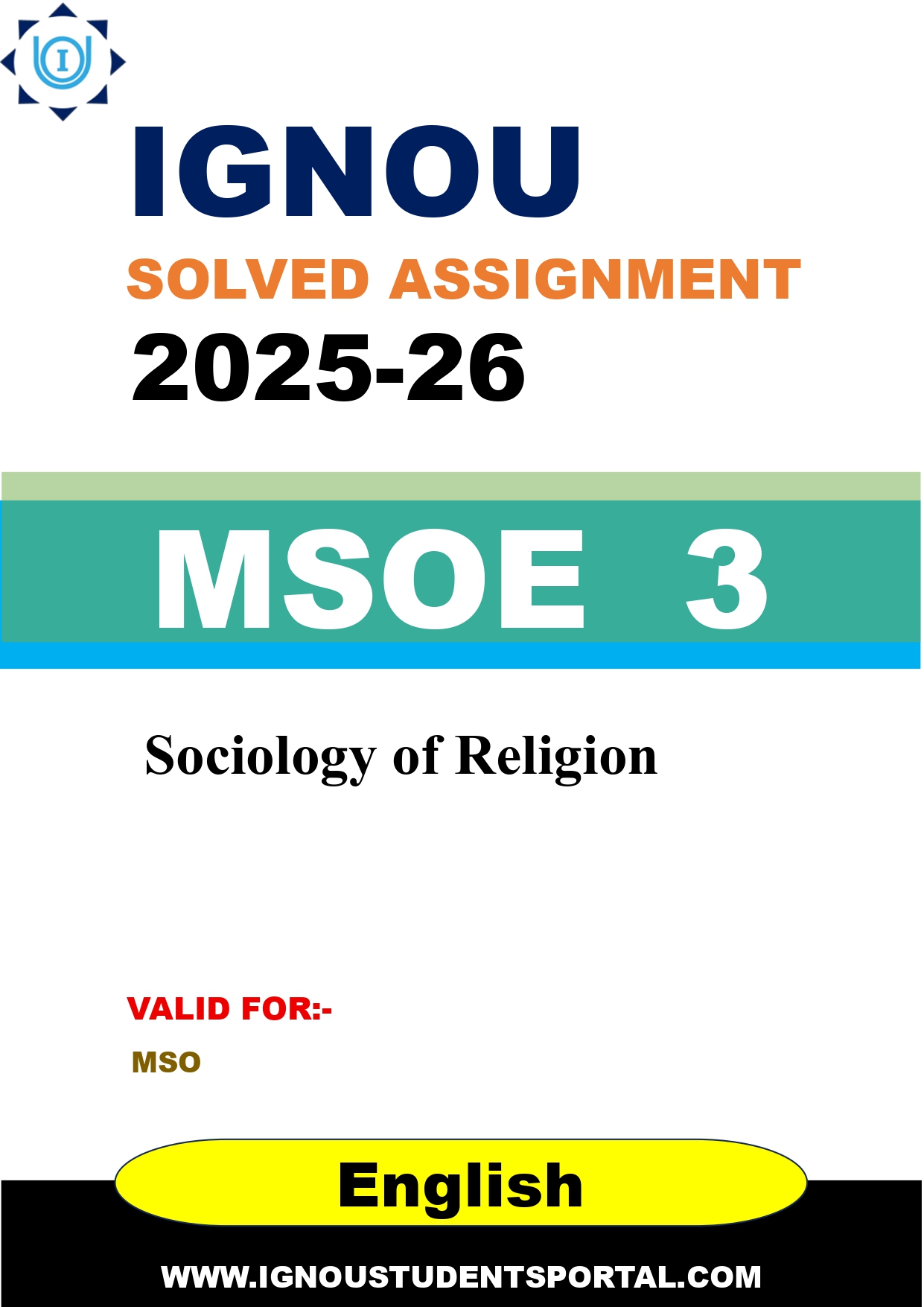 IGNOU MSOE 3 Solved Assignment 2025-2026: Sociology of Religion (English Medium) | IGNOU Students Portal