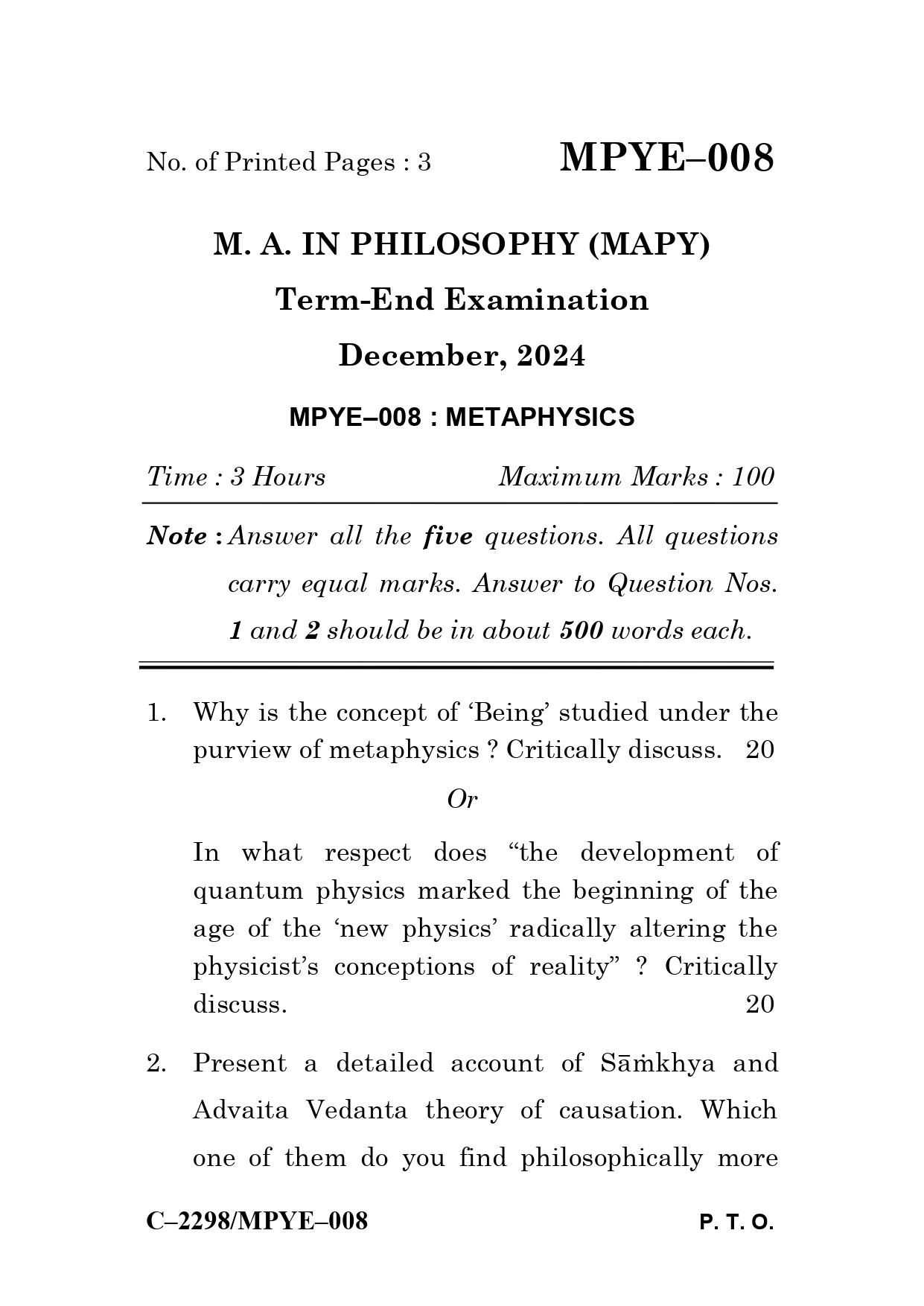 IGNOU MPYE 008 Solved Previous Year Question Paper –DECEMBER 2024 (ENGLISH Medium) – Download PDF