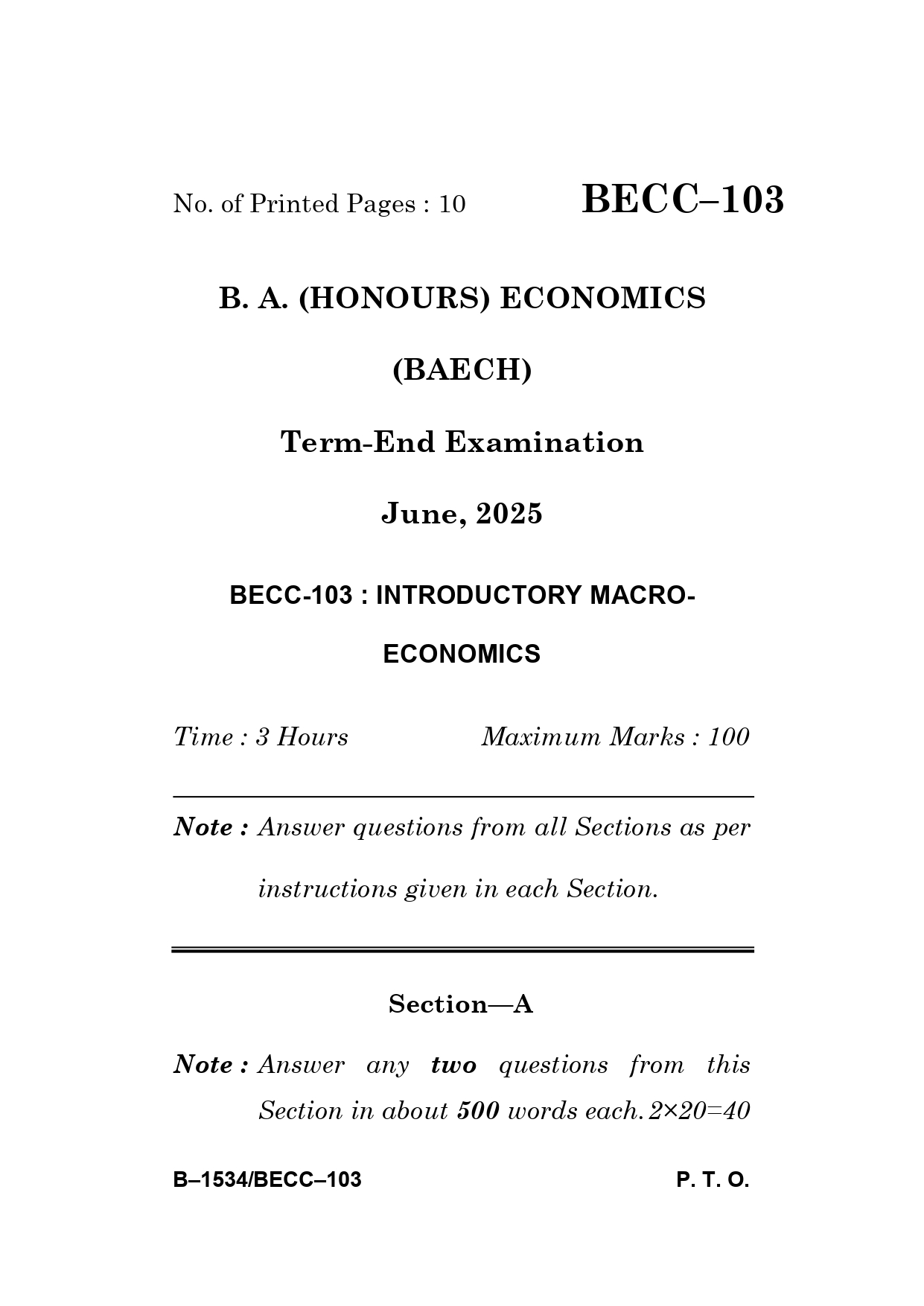IGNOU BECC 103 Solved Previous Year Question Paper –JUNE 2025 (ENGLISH Medium) – Download PDF