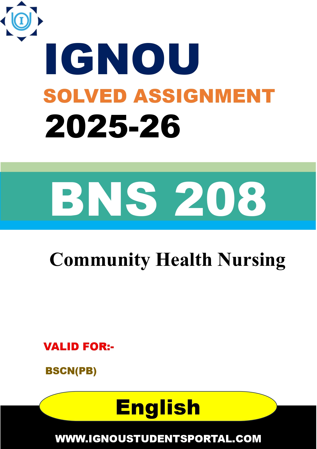 IGNOU BNS 208 Solved Assignment 2025-2026: Community Health Nursing (English Medium) | IGNOU Students Portal