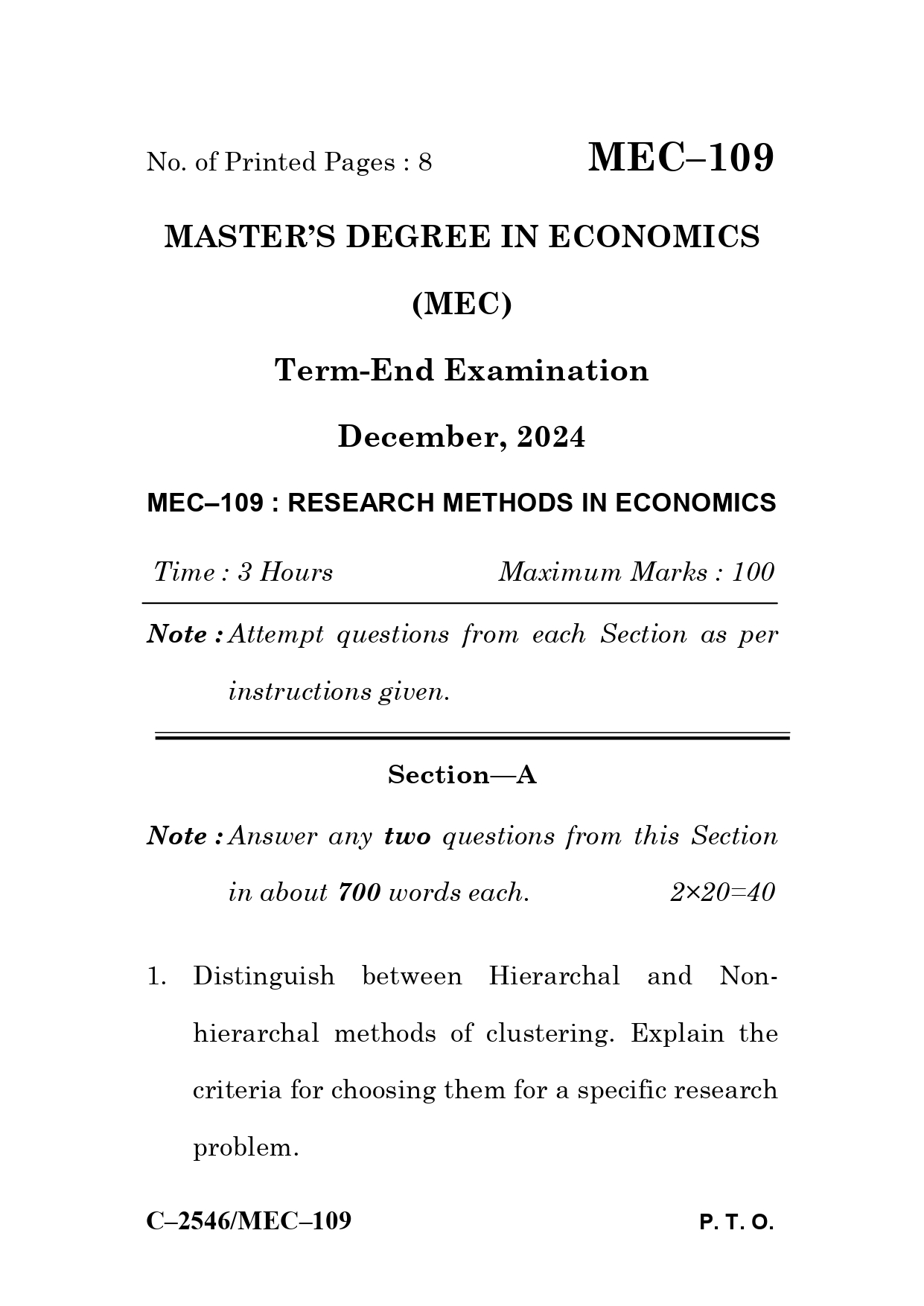 IGNOU MEC 109 Solved Previous Year Question Paper –DECEMBER 2024 (ENGLISH Medium) – Download PDF