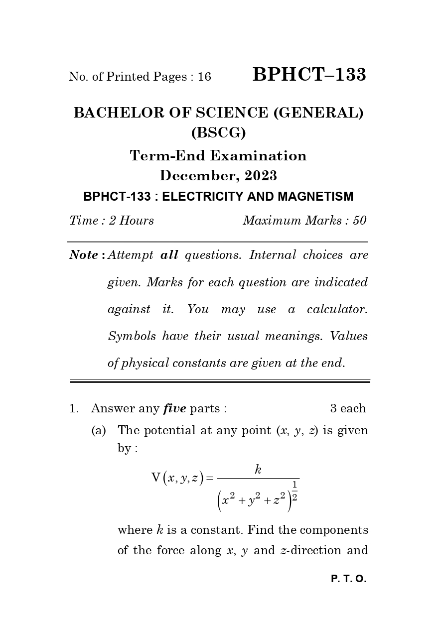 IGNOU BPHCT 133 Solved Previous Year Question Paper – December 2023 (English Medium) – Download PDF