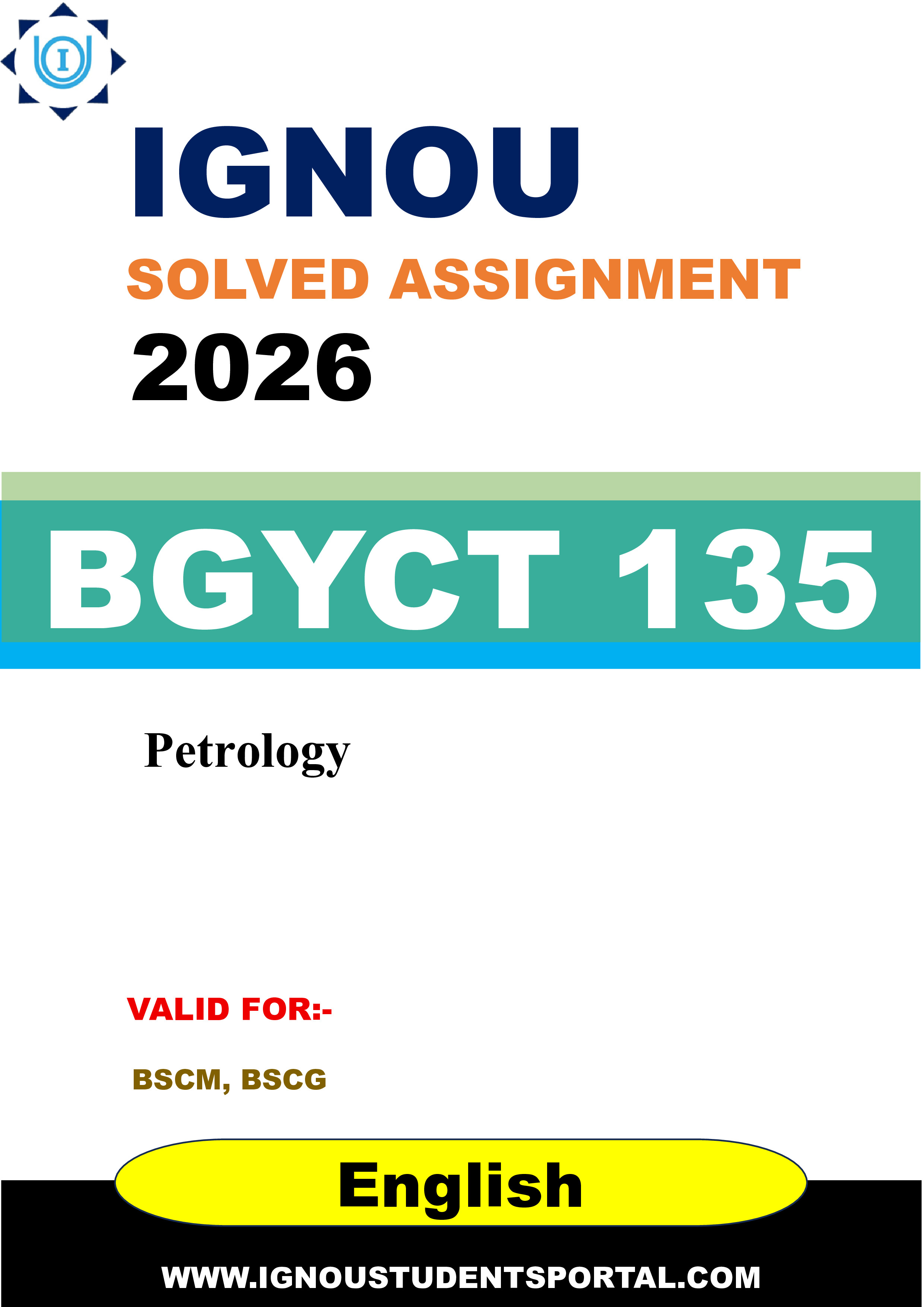IGNOU BGYCT 135 Solved Assignment 2026-26: Petrology (English Medium) | IGNOU Students Portal