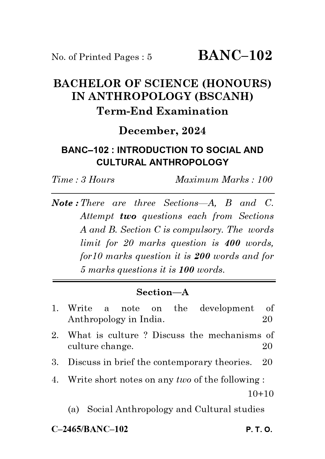 IGNOU BANC 102 Solved Previous Year Question Paper – December 2024 (English Medium) – Download PDF