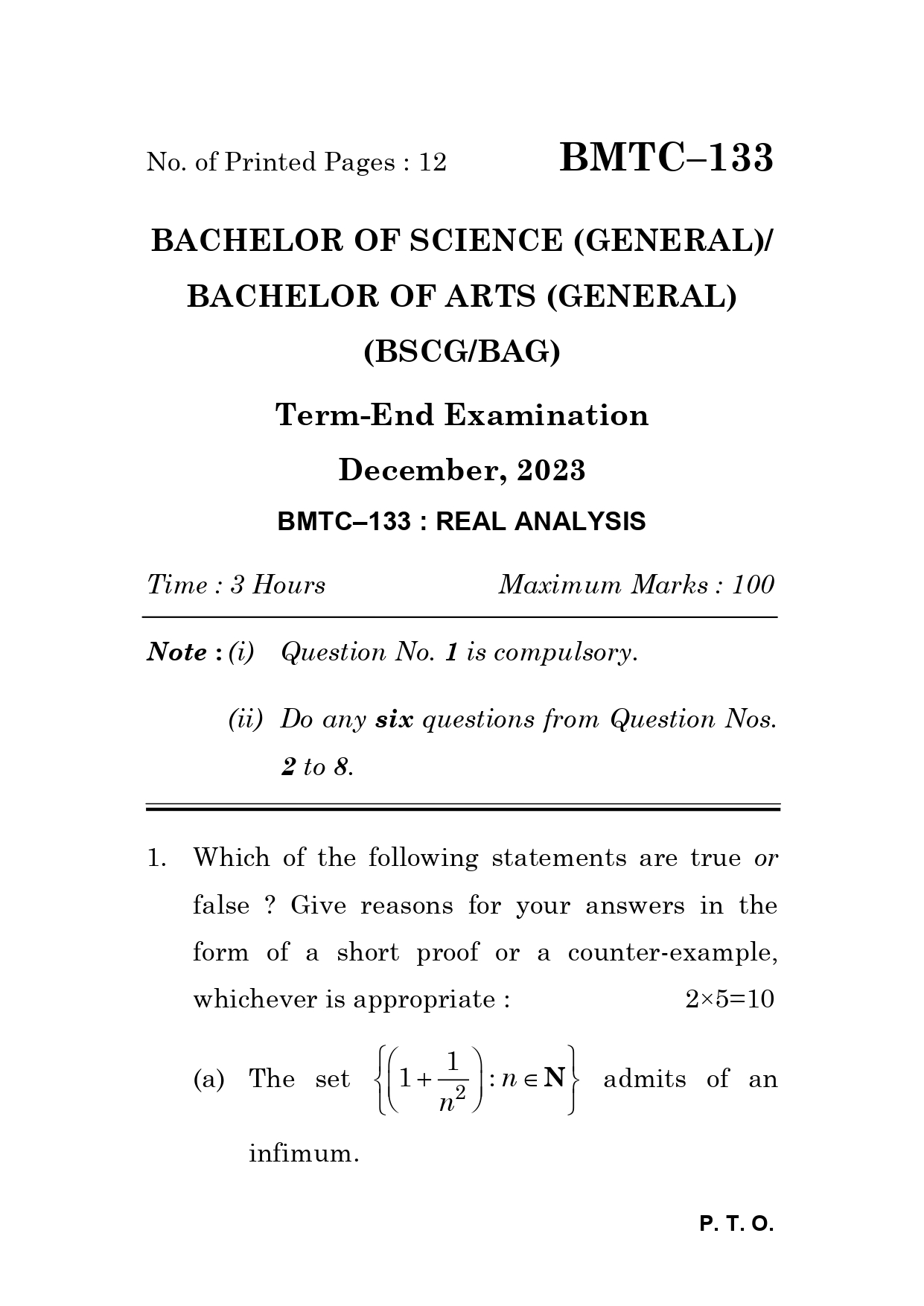 IGNOU BMTC 133 Solved Previous Year Question Paper – DECEMBER 2023 (ENGLISH Medium) – Download PDF