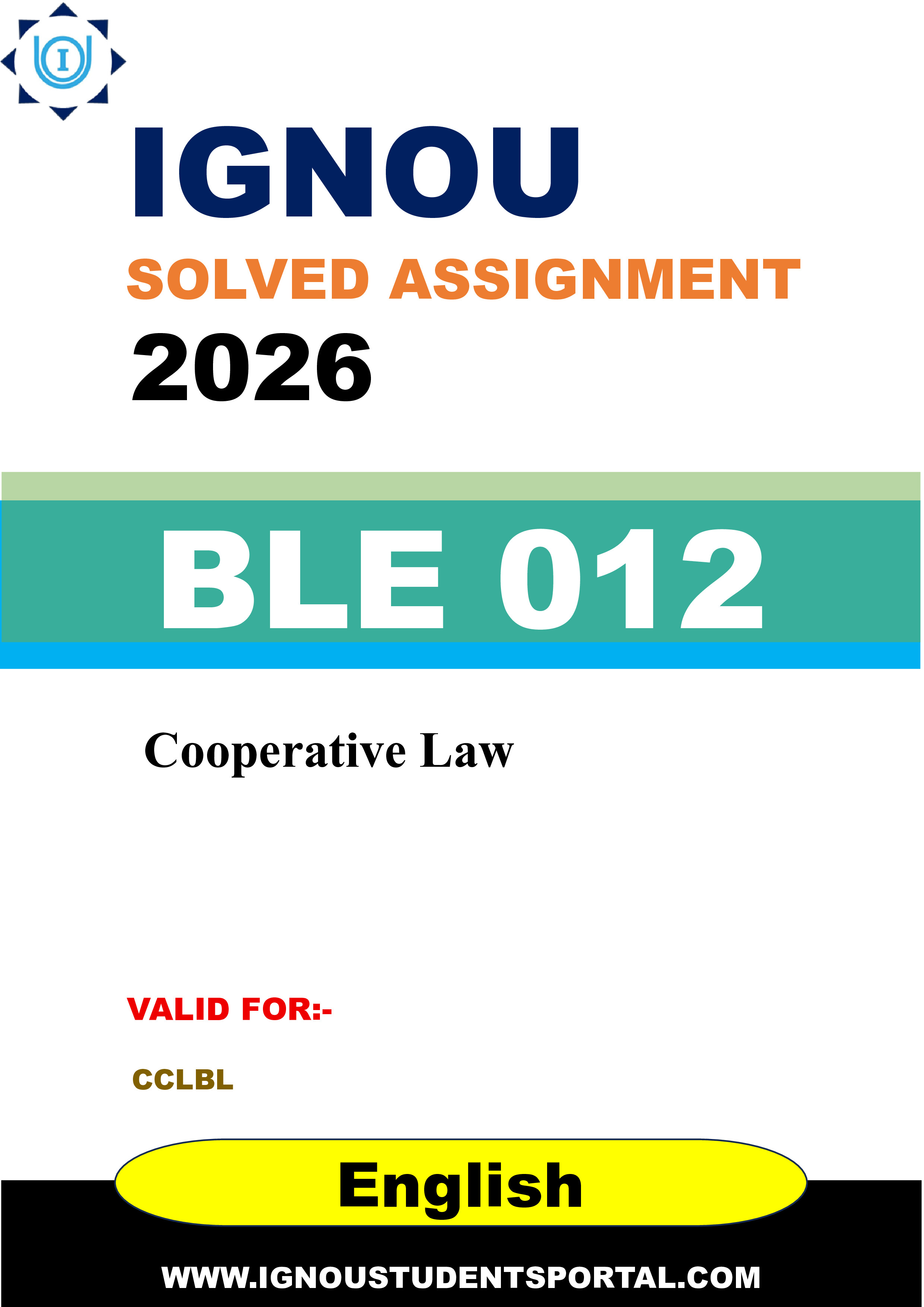 IGNOU BLE 012 Solved Assignment 2026-26: Cooperative Law (English Medium) | IGNOU Students Portal