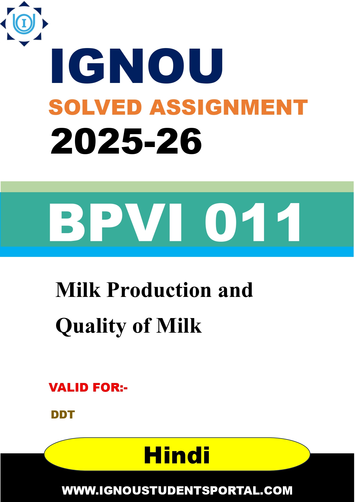 IGNOU BPVI 011 Solved Assignment 2025-2026: Milk Production and Quality of Milk (Hindi Medium) | IGNOU Students Portal
