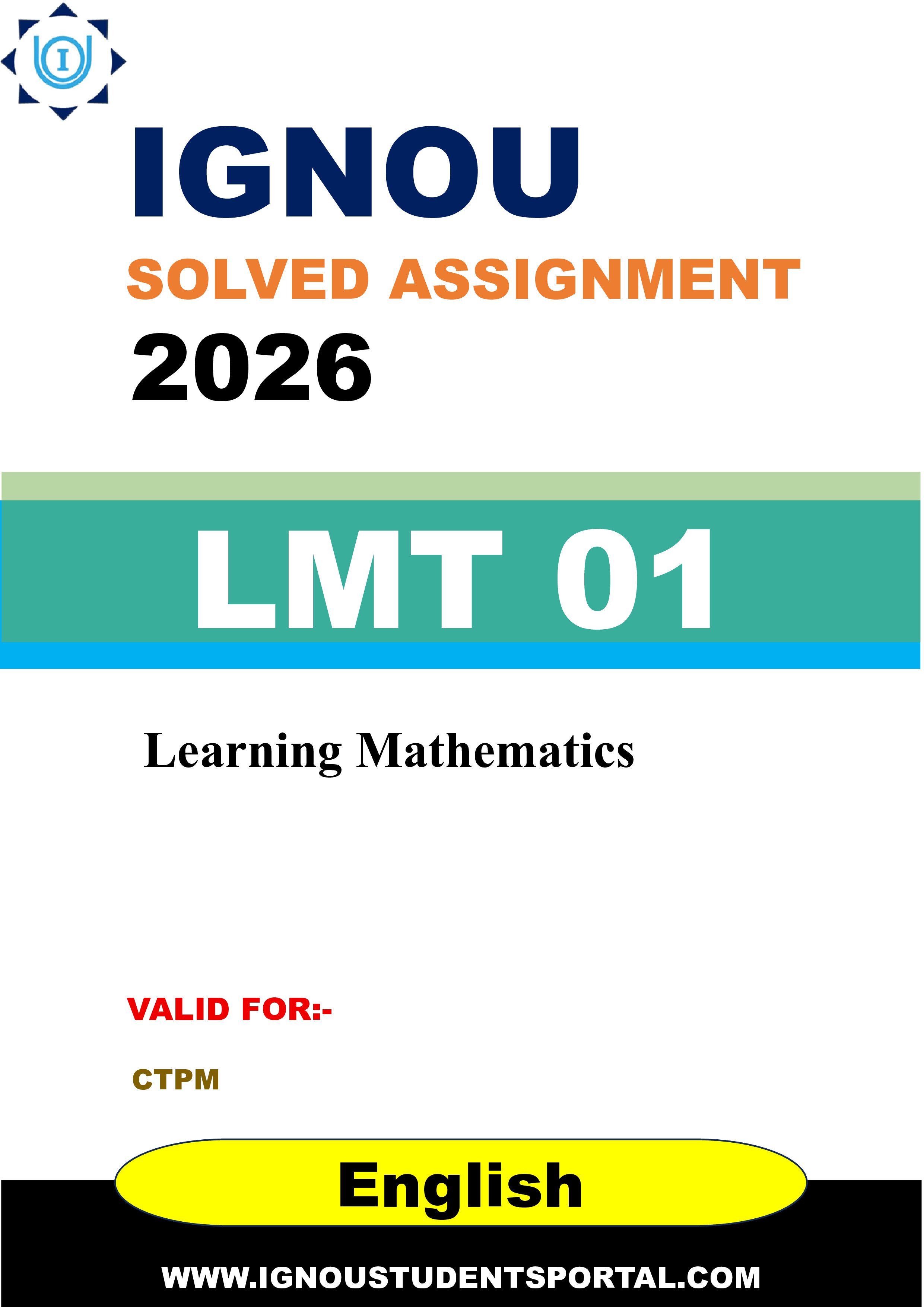 IGNOU LMT 01 Solved Assignment 2026-26: Learning Mathematics (English Medium) | IGNOU Students Portal
