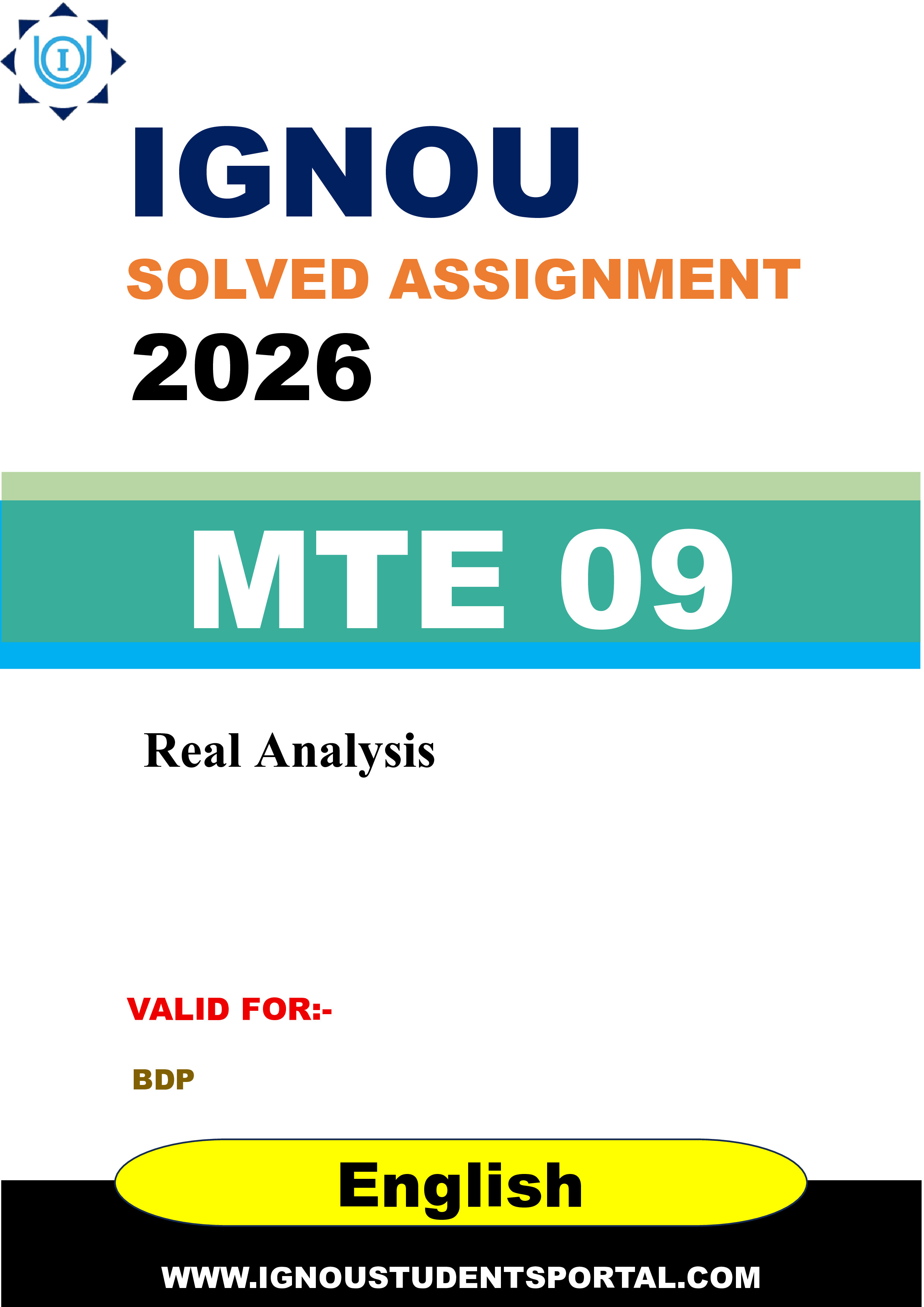 IGNOU MTE 09 Solved Assignment 2026-26: Real Analysis (MTE 09) (English Medium) | IGNOU Students Portal