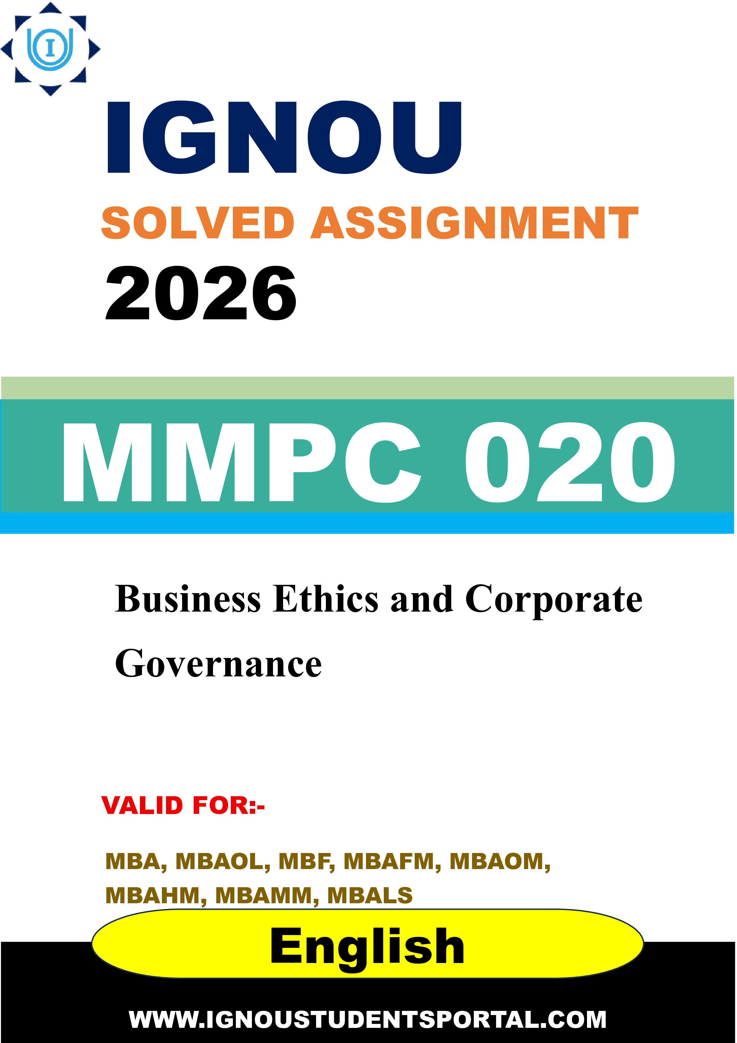 IGNOU MMPC 020 Solved Assignment 2026-26: Business Ethics and Corporate Governance (English Medium) | IGNOU Students Portal