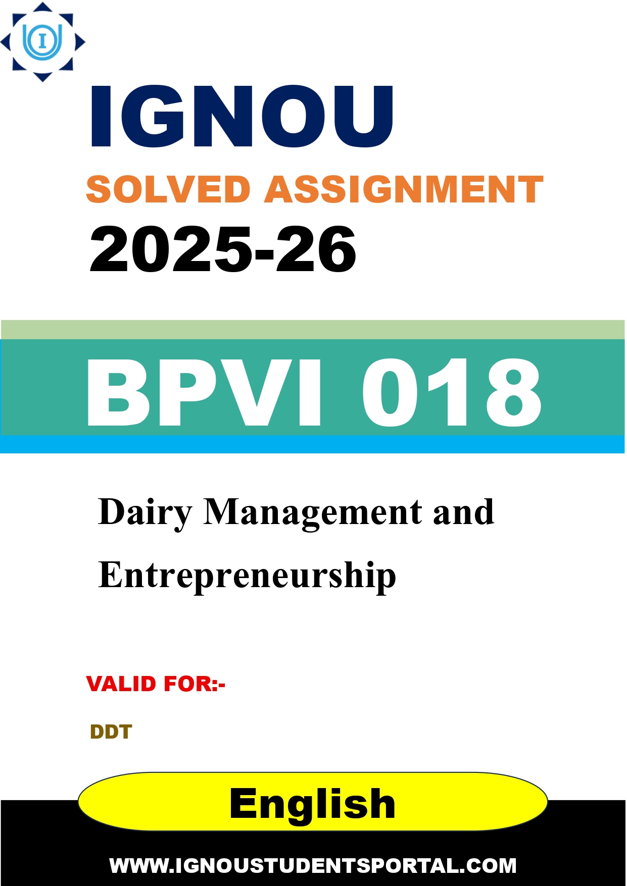 IGNOU BPVI 018 Solved Assignment 2025-2026: Dairy Management and Entrepreneurship (English Medium) | IGNOU Students Portal