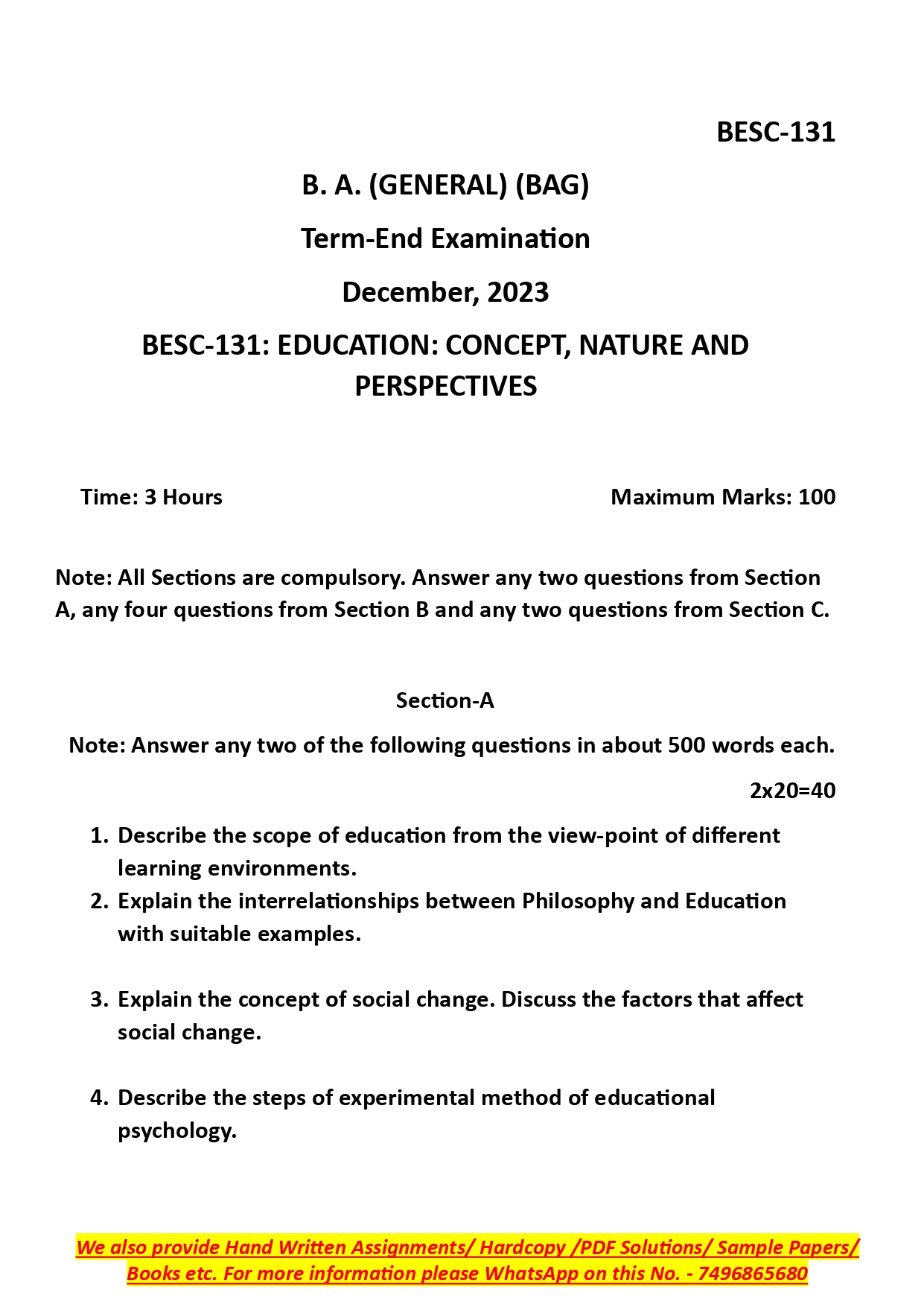 IGNOU BESC 131  Solved Previous Year Question Paper – December 2023 (English Medium) – Download PDF