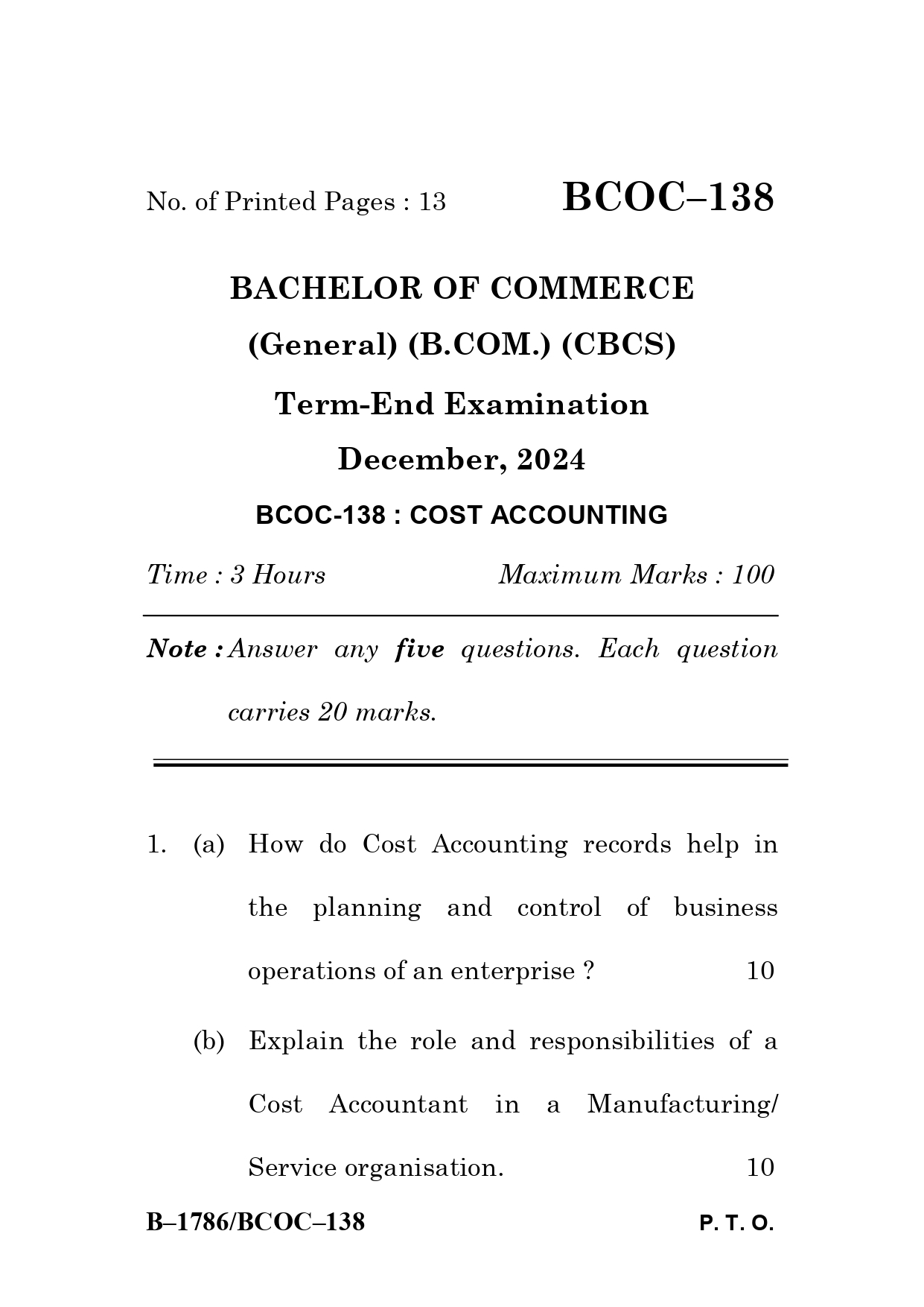 IGNOU BCOC 138 Solved Previous Year Question Paper – December 2024 (English Medium) – Download PDF