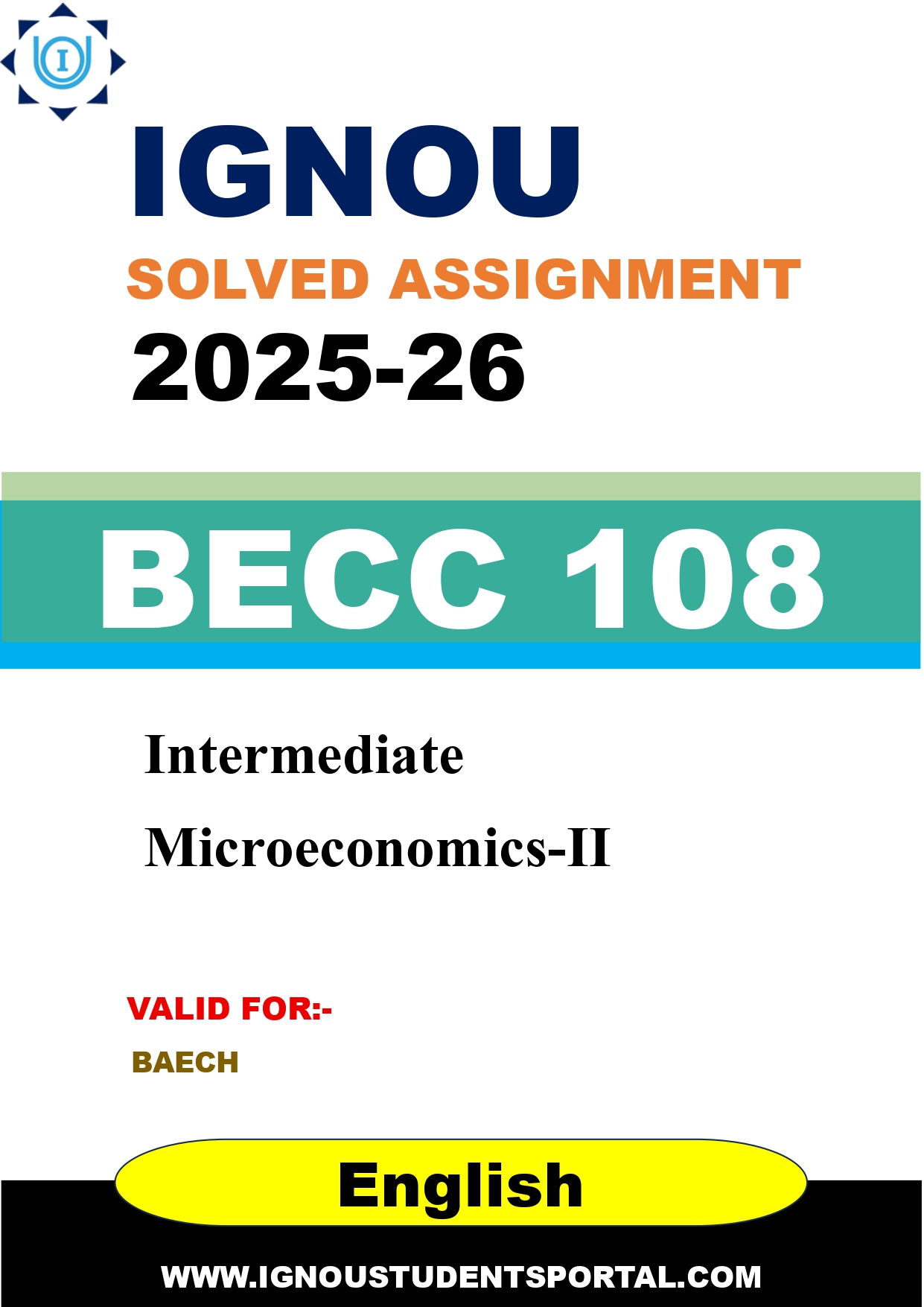 IGNOU BECC 108 Solved Assignment 2025-2026: Intermediate Microeconomics-II (English Medium) | IGNOU Students Portal