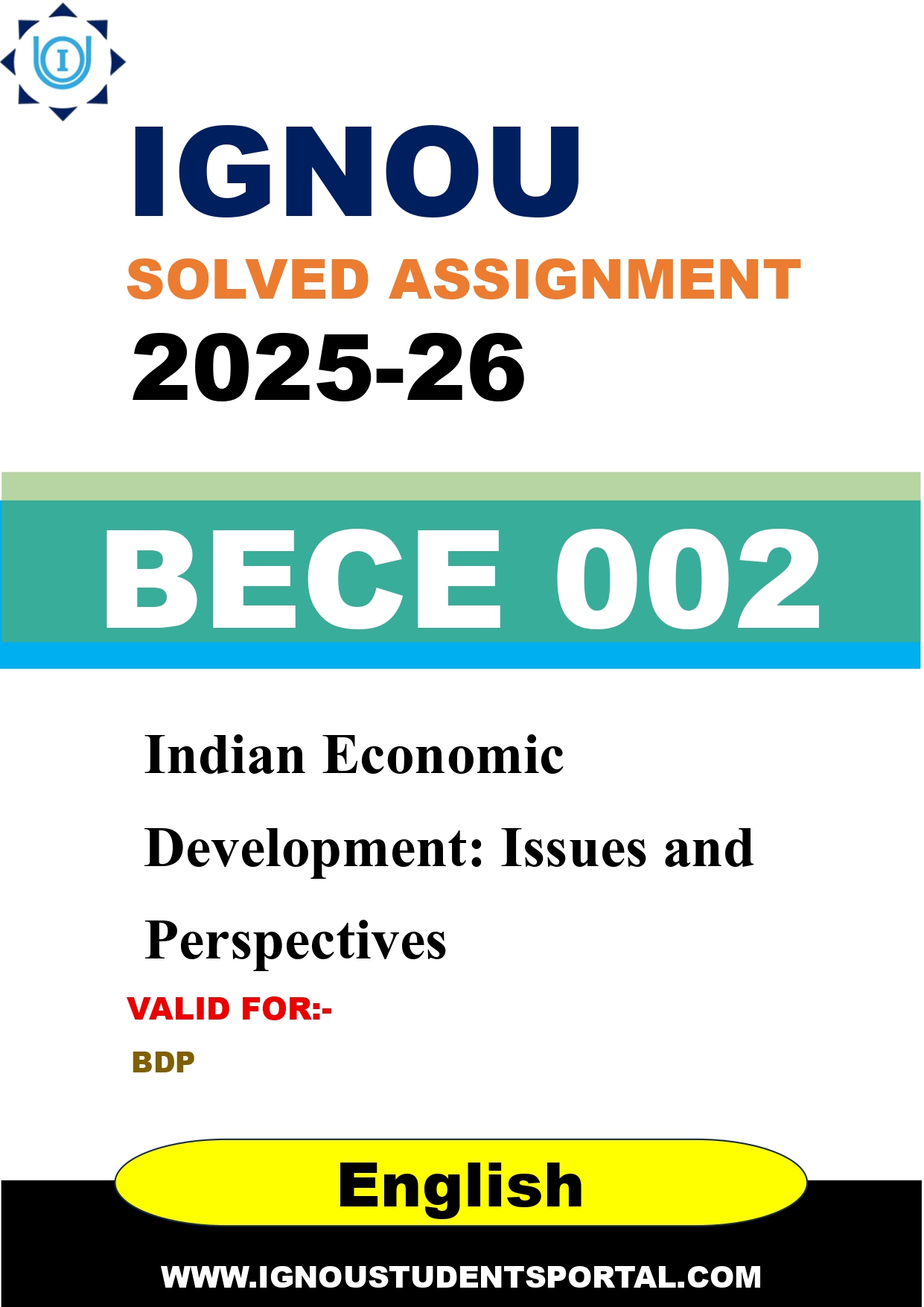 IGNOU BECE 002 Solved Assignment 2025-2026: Indian Economic Development: Issues and Perspectives (English Medium) | IGNOU Students Portal