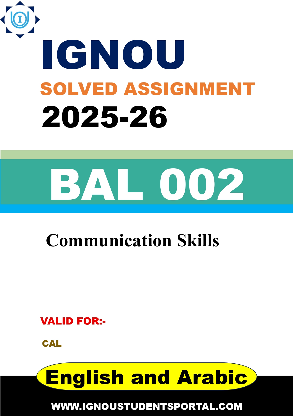 IGNOU BAL 002 Solved Assignment 2025-2026: Communication Skills (English and Arabic Medium) | IGNOU Students Portal