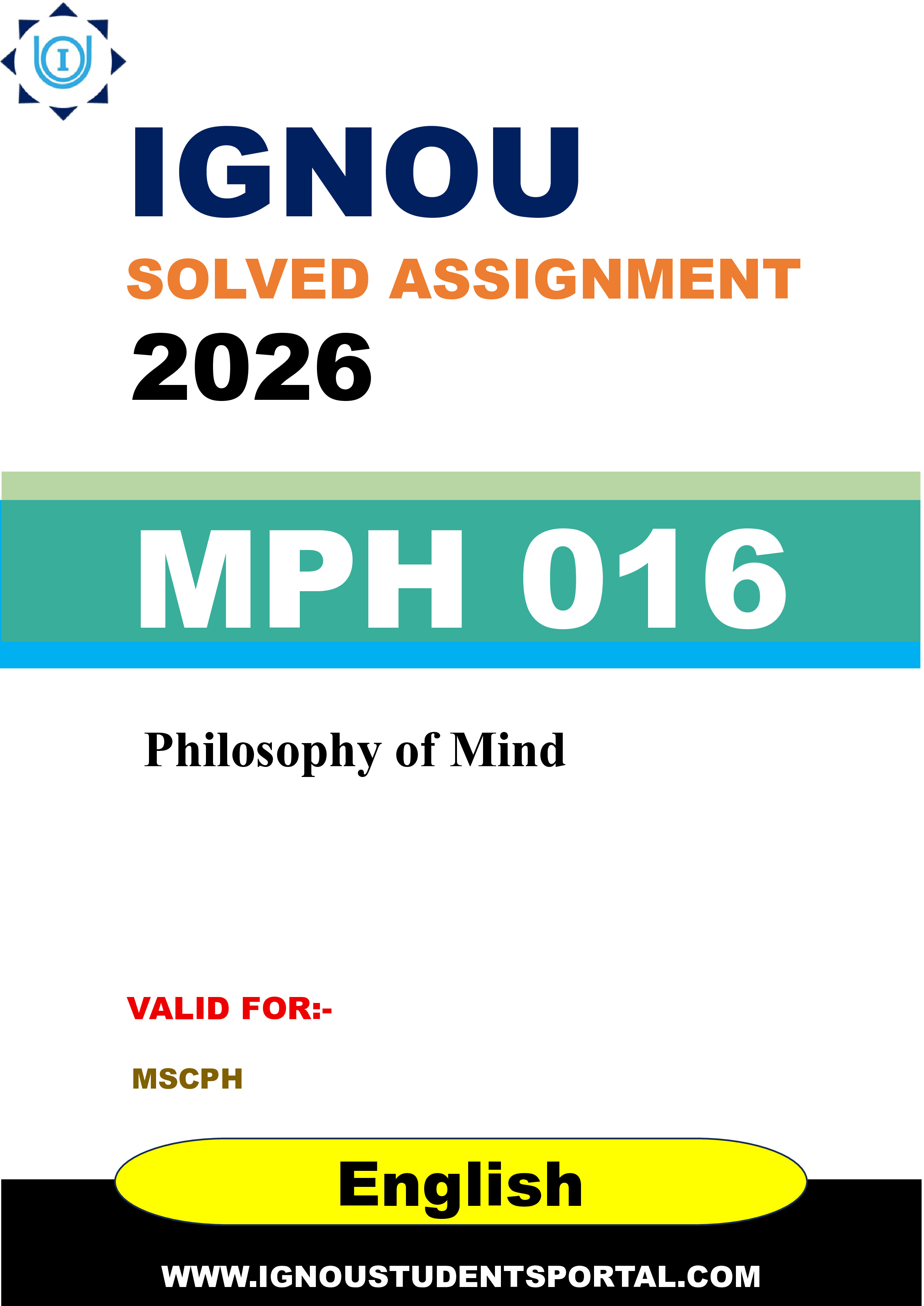 IGNOU MPH 016 Solved Assignment 2026-26: Philosophy of Mind (English Medium) | IGNOU Students Portal