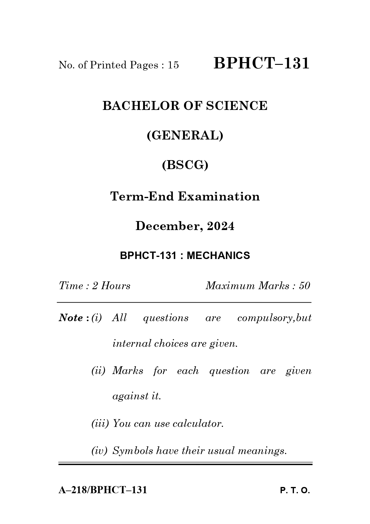 IGNOU BPHCT 131 Solved Previous Year Question Paper – December 2024 (English Medium) – Download PDF