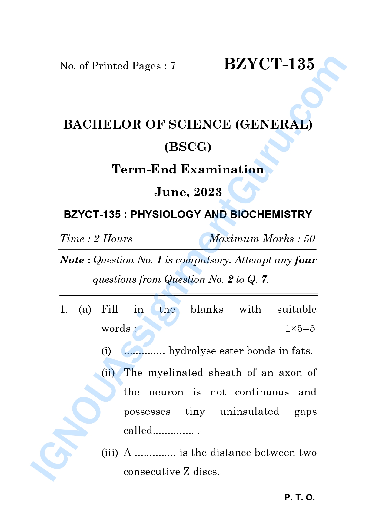 IGNOU BZYCT 135 Solved Previous Year Question Paper – June 2023 (English Medium) – Download PDF