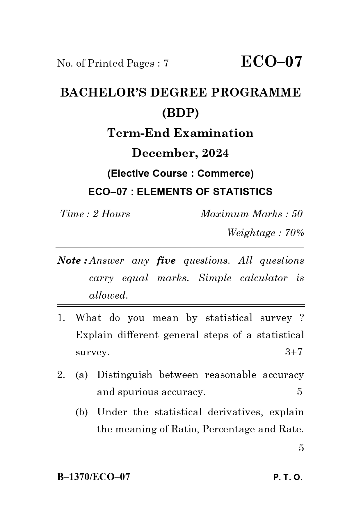 IGNOU ECO 07 Solved Previous Year Question Paper – December 2024 (English Medium) – Download PDF