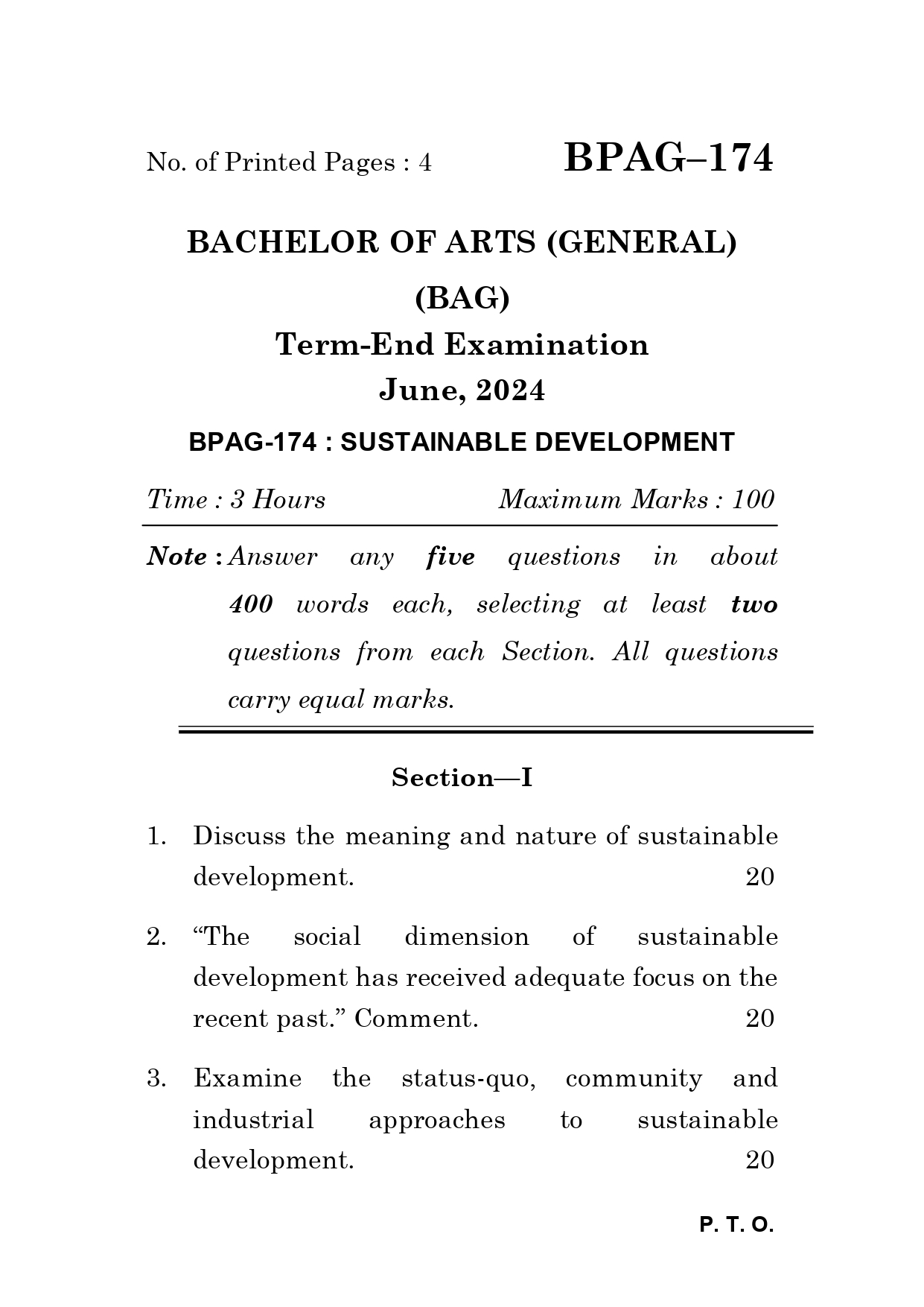 IGNOU BPAG 174 Solved Previous Year Question Paper –JUNE 2024 (ENGLISH Medium) – Download PDF