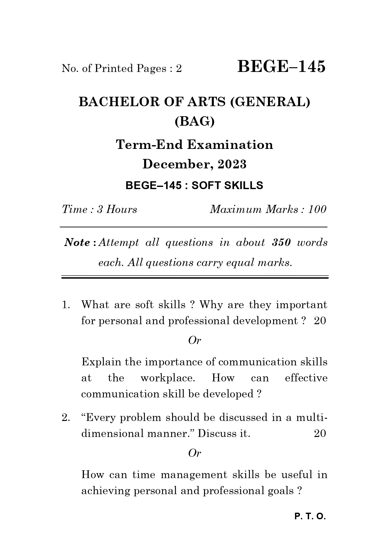 IGNOU BEGE 145 Solved Previous Year Question Paper –DECEMBER 2023 (ENGLISH Medium) – Download PDF