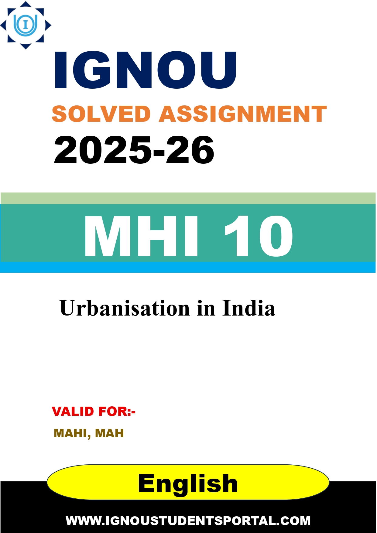 IGNOU MHI 10 Solved Assignment 2025-2026: Urbanisation in India (English Medium) | IGNOU Students Portal
